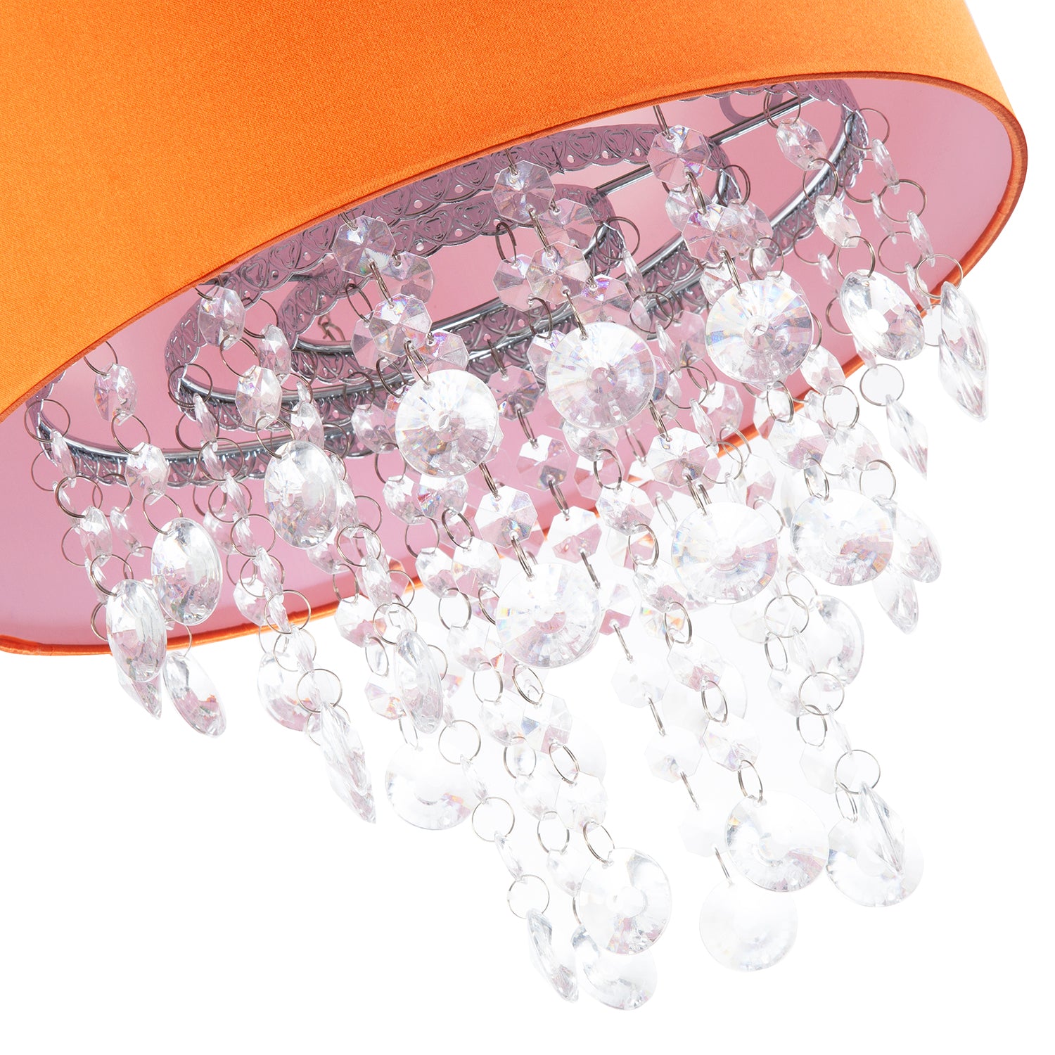 Modern Orange Satin Fabric Pendant Shade with Clear Acrylic Drops Image 4