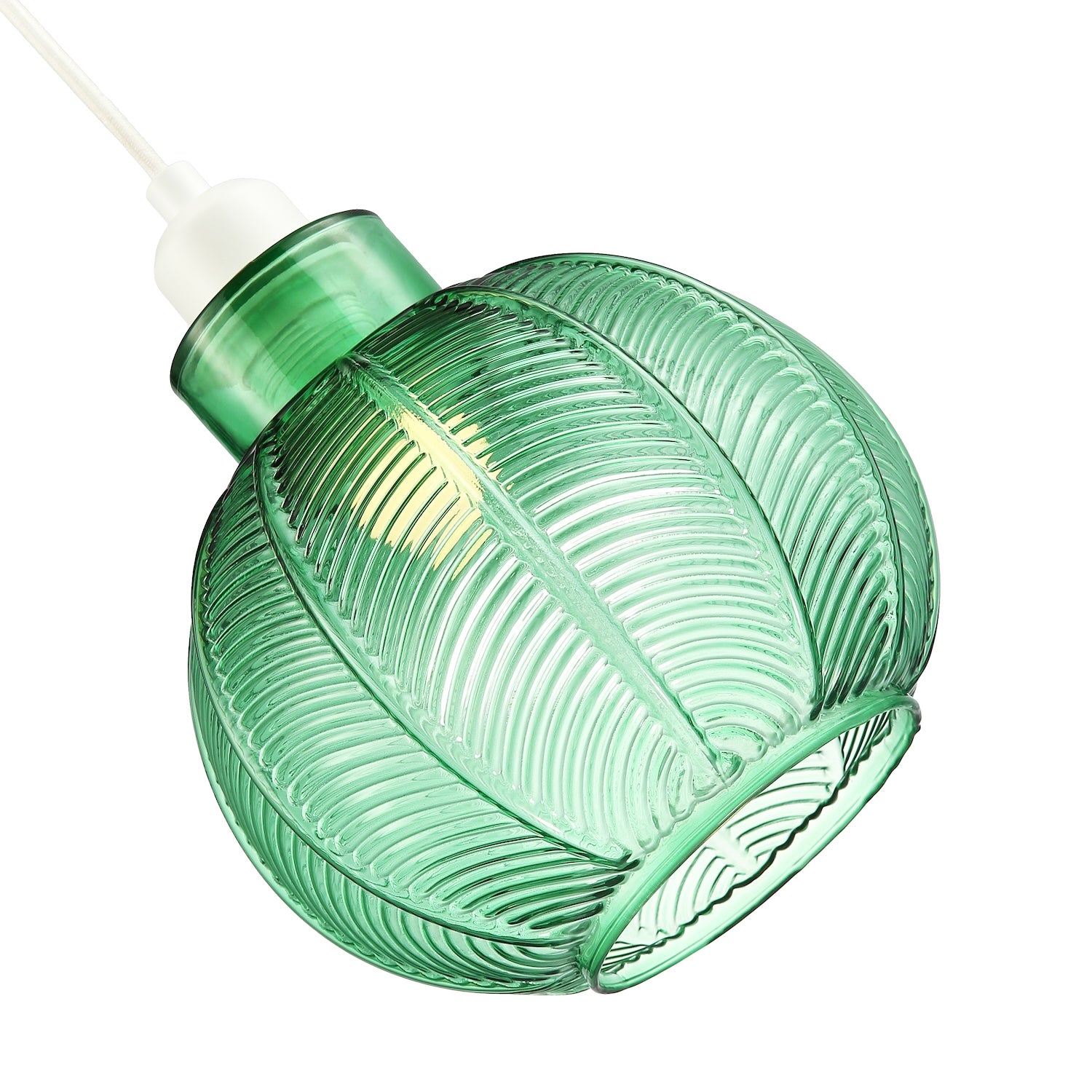 Designer Ribbed Leaf Themed Forest Emerald Green Glass Pendant Lighting Shade Image 5