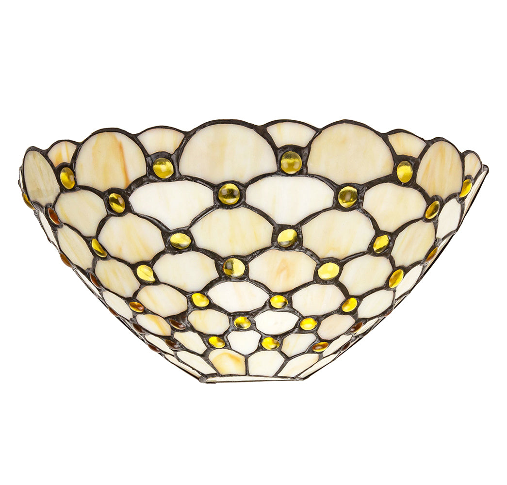 Traditional Amber Glass Tiffany Wall Light Fitting with Multiple Circular Beads Image 2