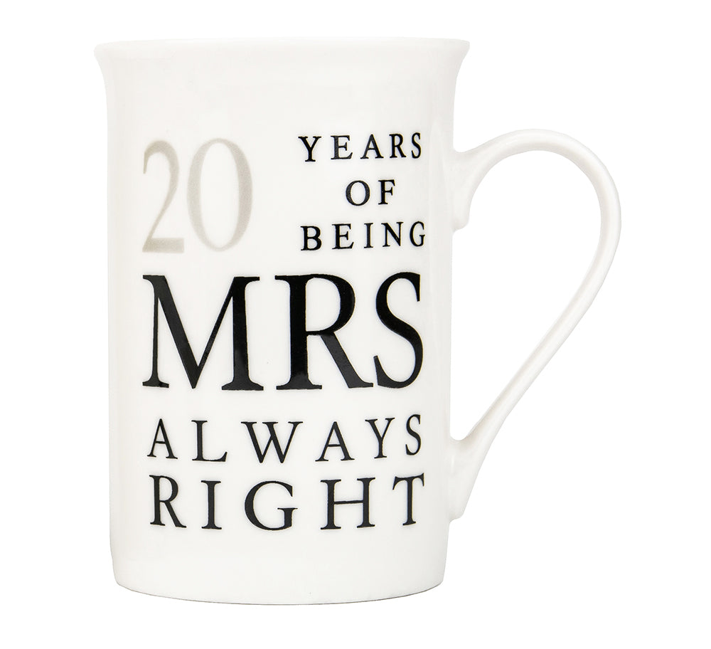 Ivory White 20th Anniversary Mr Right & Mrs Always Right Ceramic Mug Gift Set Image 3