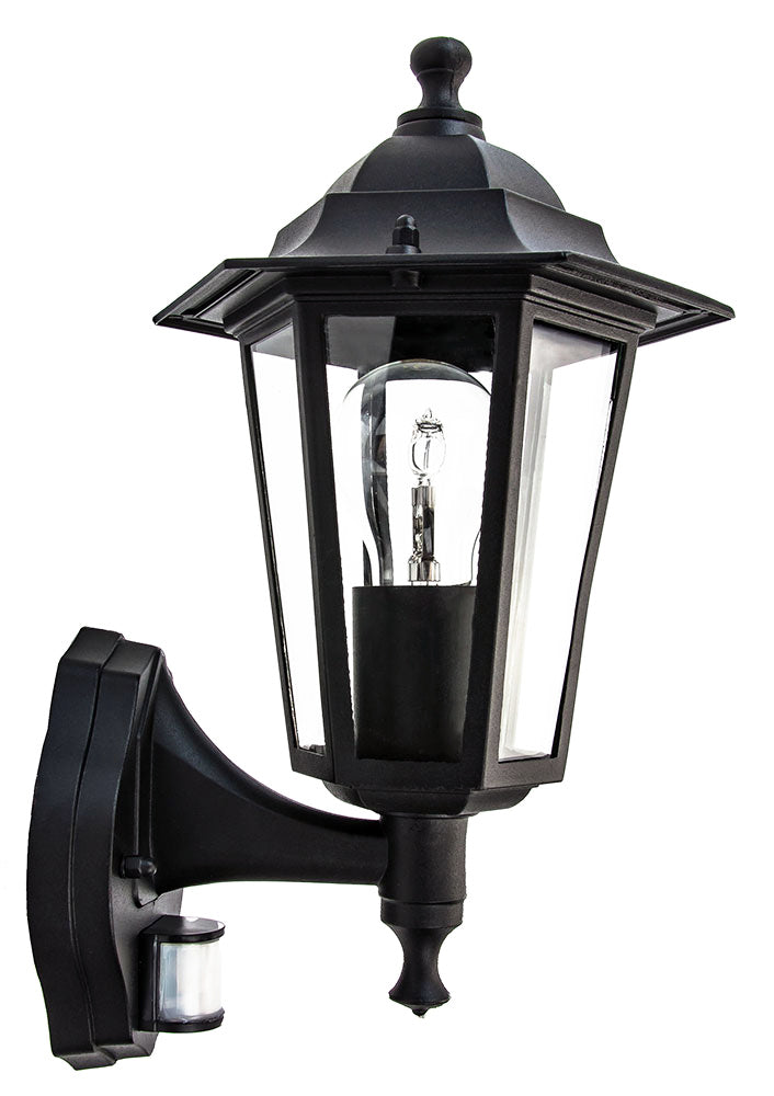 Traditional Sensor Controlled Outdoor Lantern Wall Light Fitting in Matt Black Image 2