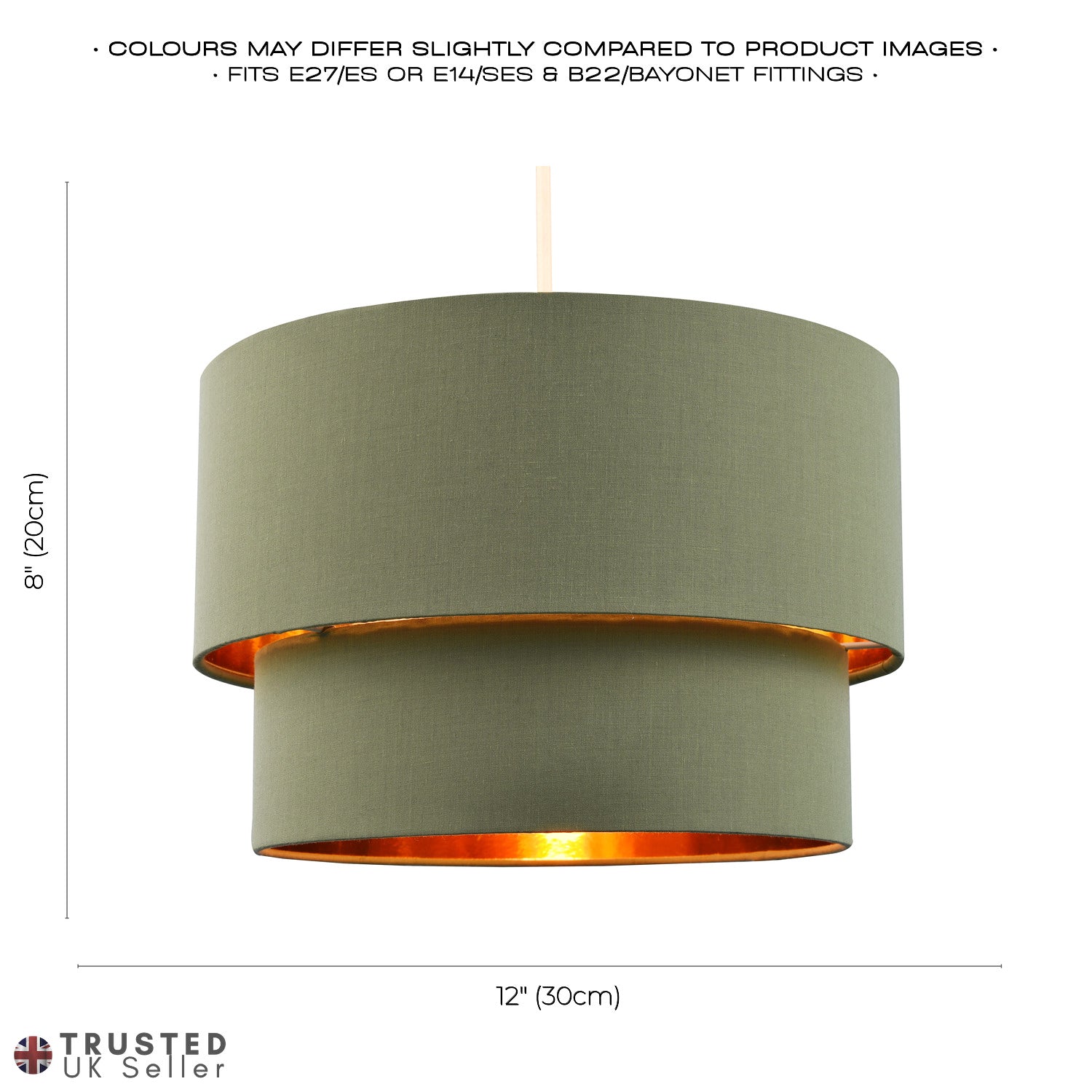 Modern Olive Green Cotton Double Tier Ceiling Shade with Shiny Copper Inner Image 7