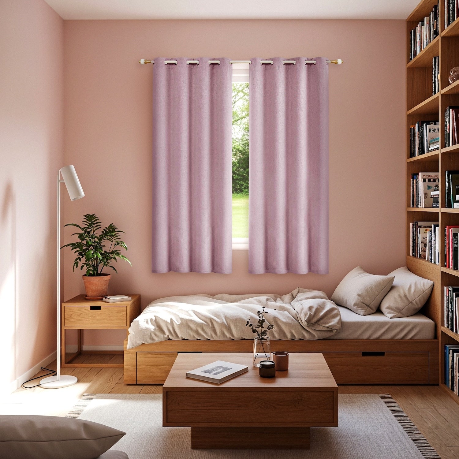 Pink Lined Blackout Eyelet Curtains - 46 x 63 Inch Drop - 2 Panel Image 6