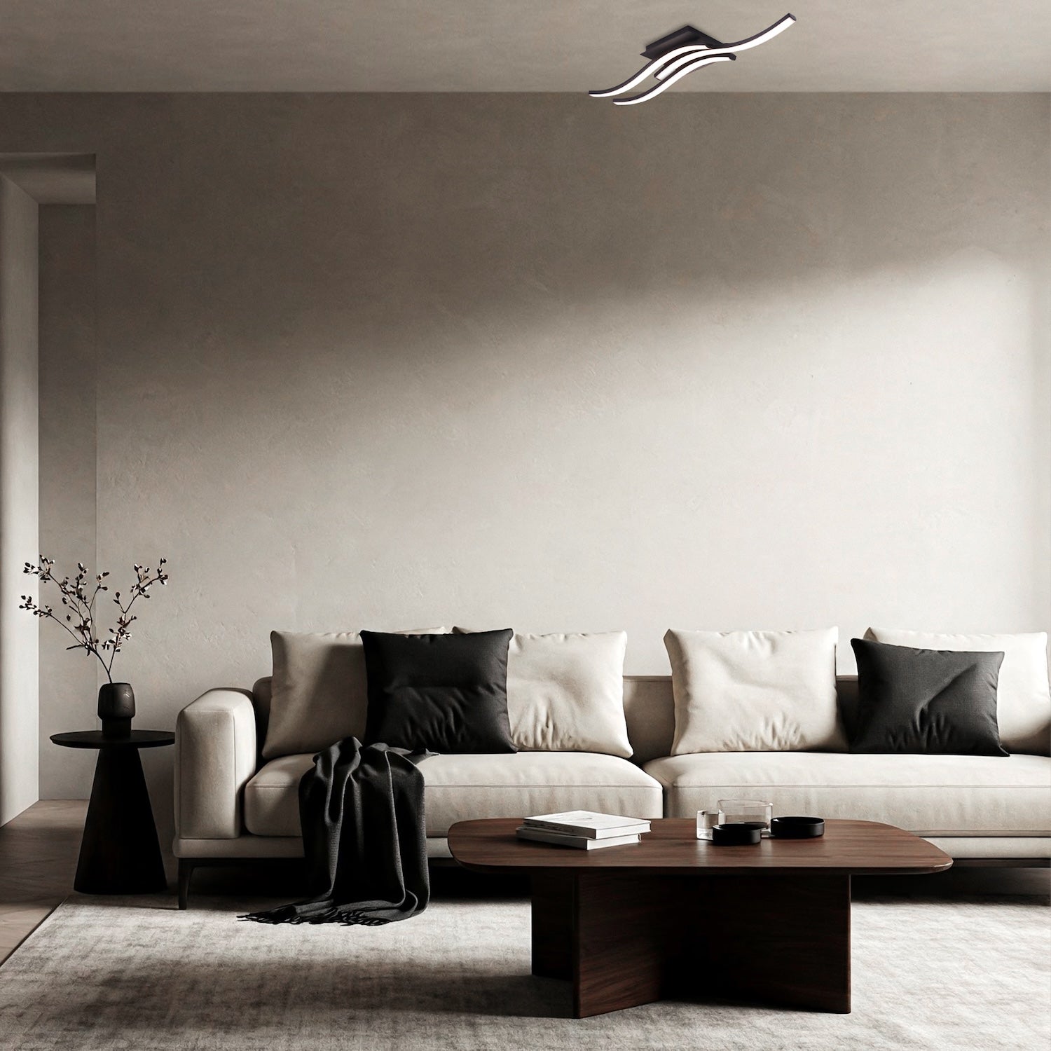 Modern Triple Wavy Strip Flush LED Ceiling Light Fixture in Matte Black Sand Image 6