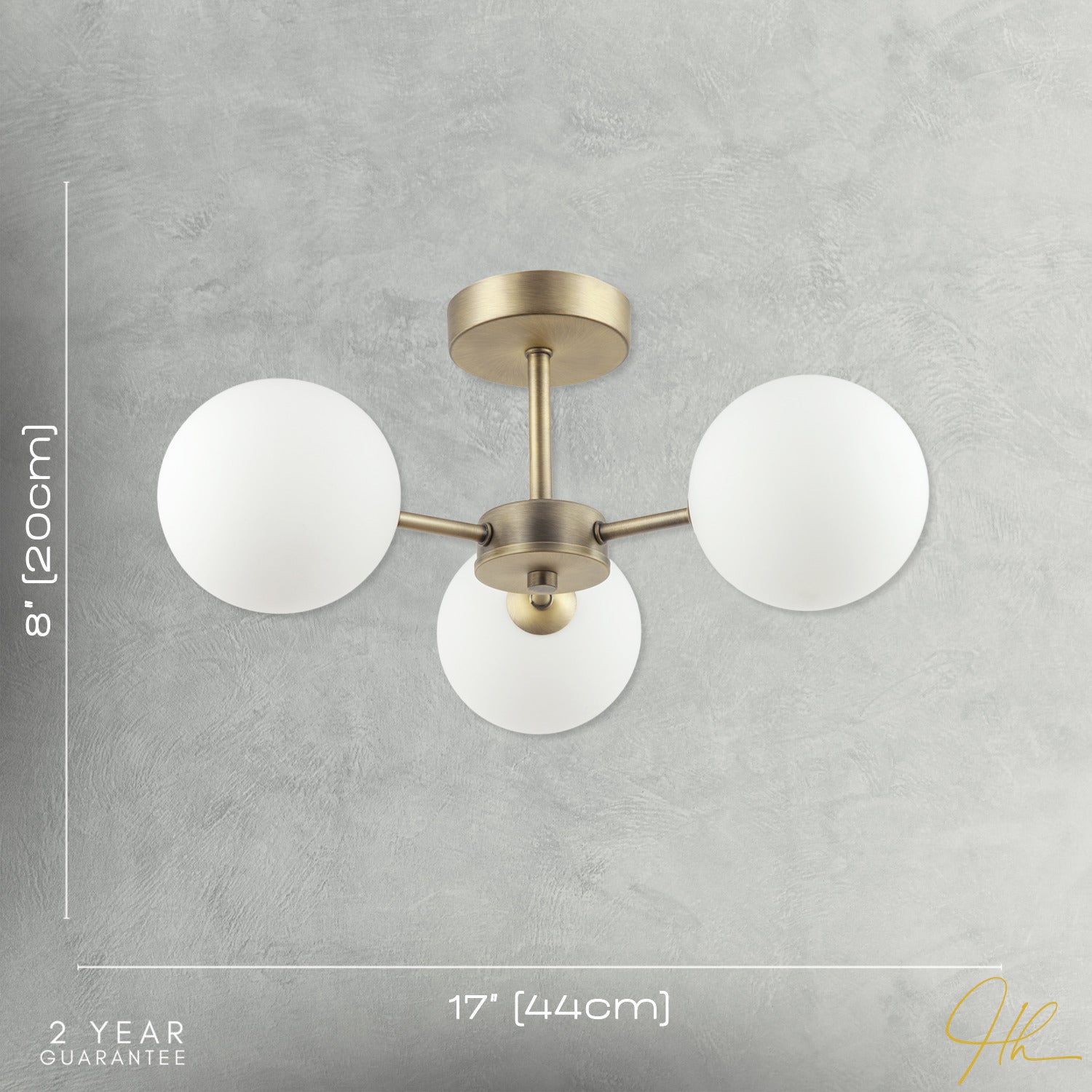Contemporary Antique Brass Ceiling Lamp with Opal Globe Glass Shades Image 7