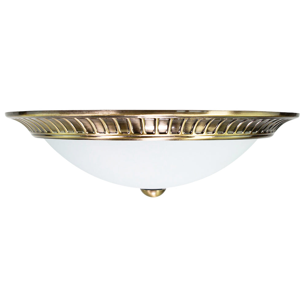 Traditional Antique Brass Flush Ceiling Light Fitting with Opal Glass Diffuser Image 5