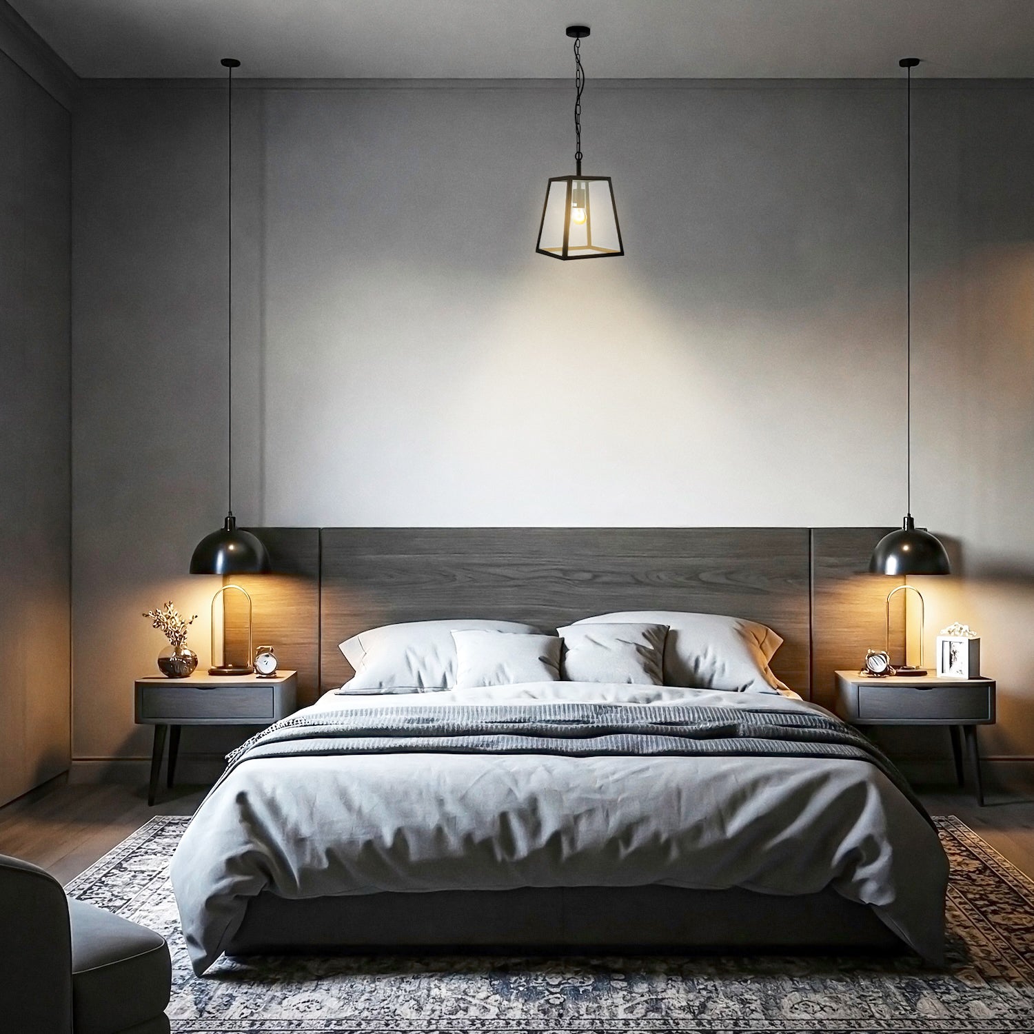 Classic Lantern Pendant Ceiling Light in Matte Black with Clear Glass Sides Image 7