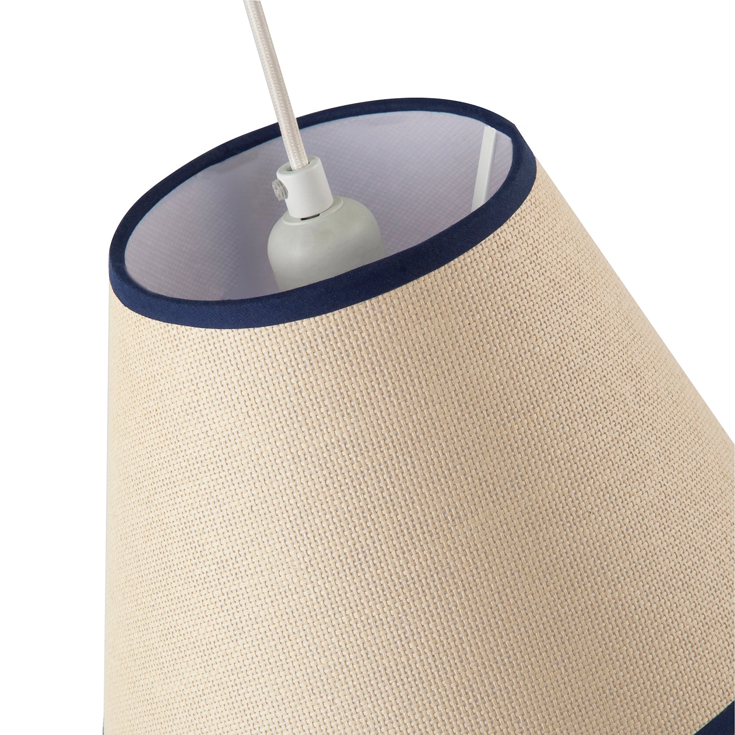 Traditional Rattan Tweed Lamp Shade with Navy Blue Cotton Fabric Trims Image 3