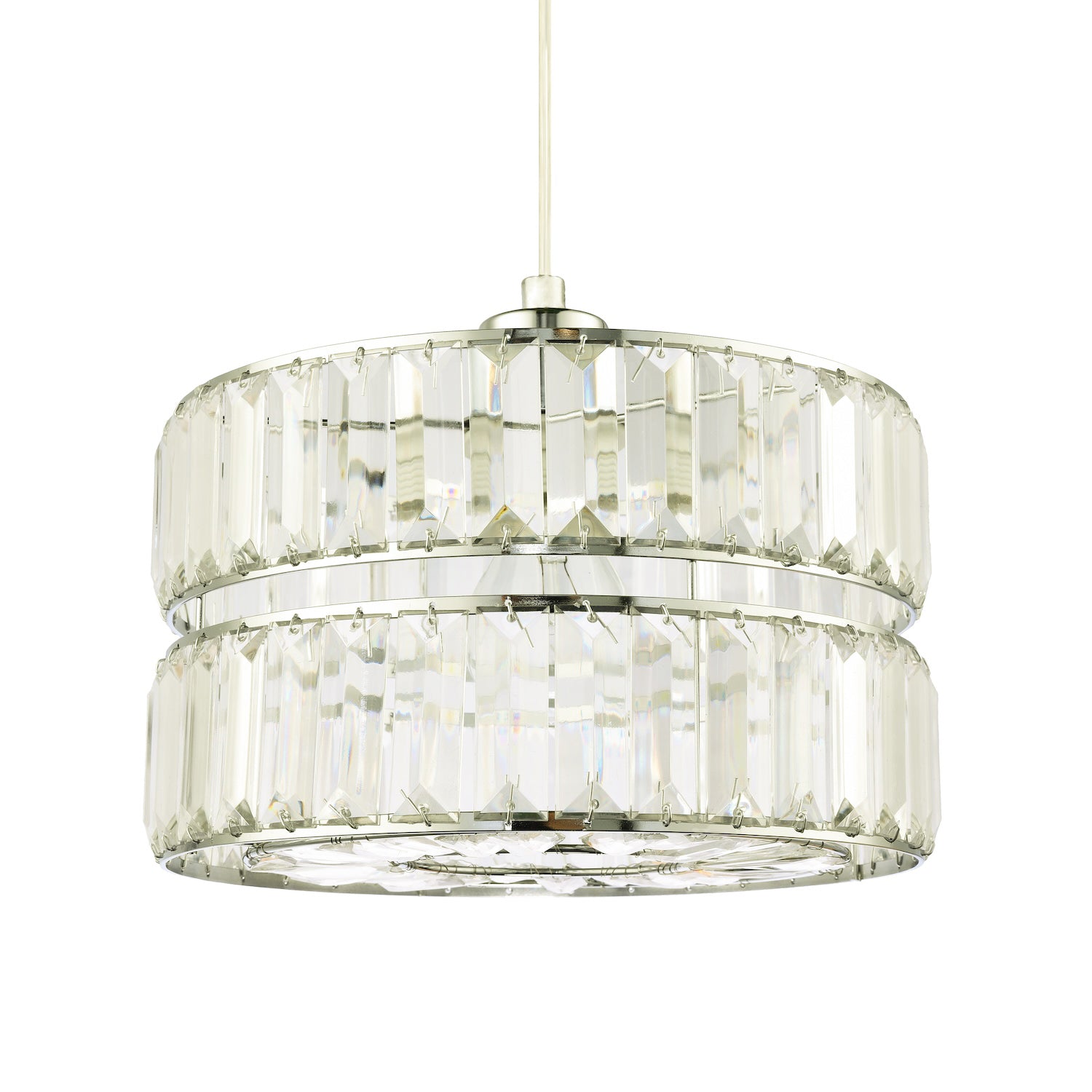 Designer Double Tier Easy Fit Pendant Shade with Rows of Clear Acrylic Prisms Image 2