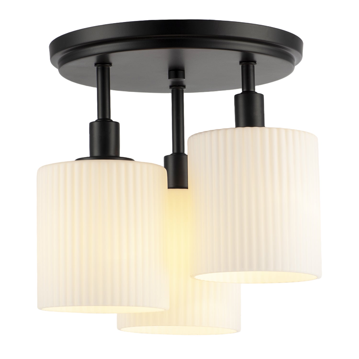Designer Matte Black Semi Flush Ceiling Light with Fluted Shades Image 2