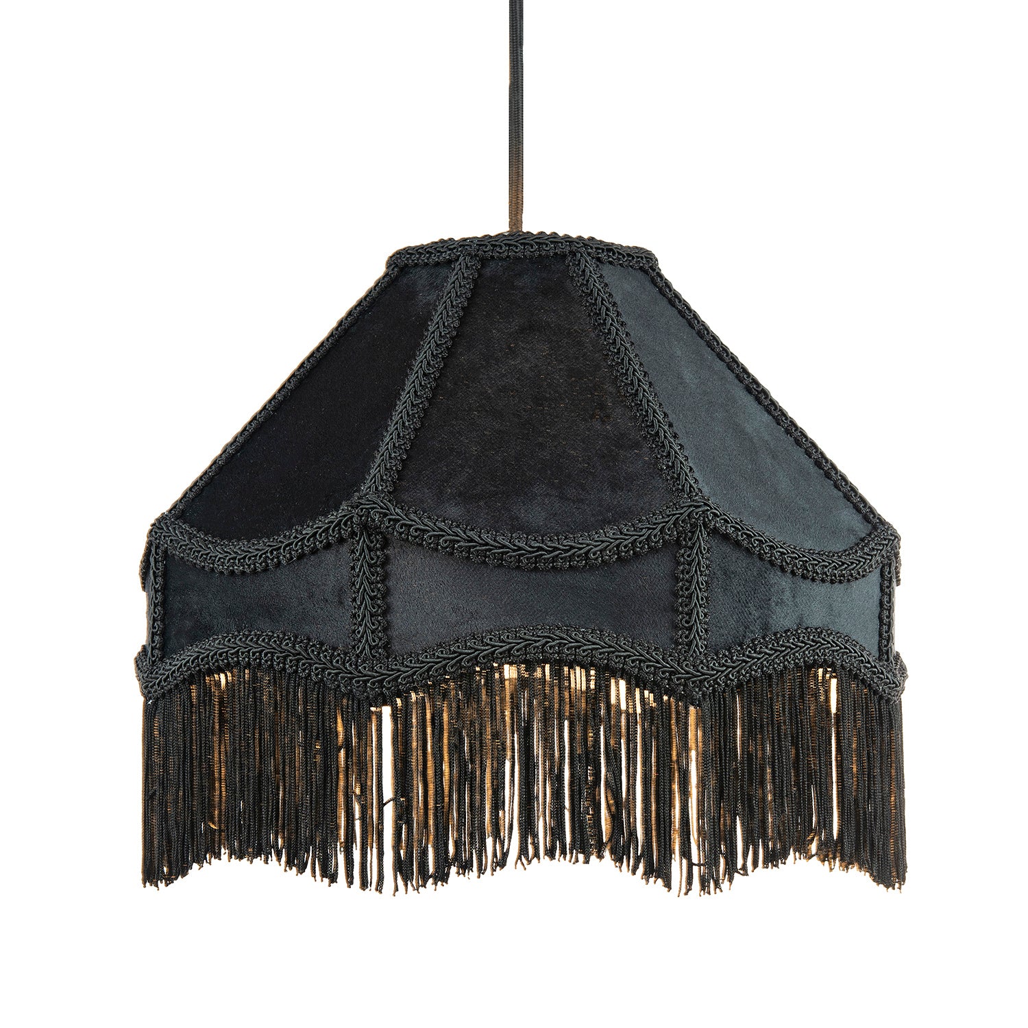 Traditional Victorian Empire Lamp Shade in Jet Black Velvet with Long Tassels Image 2