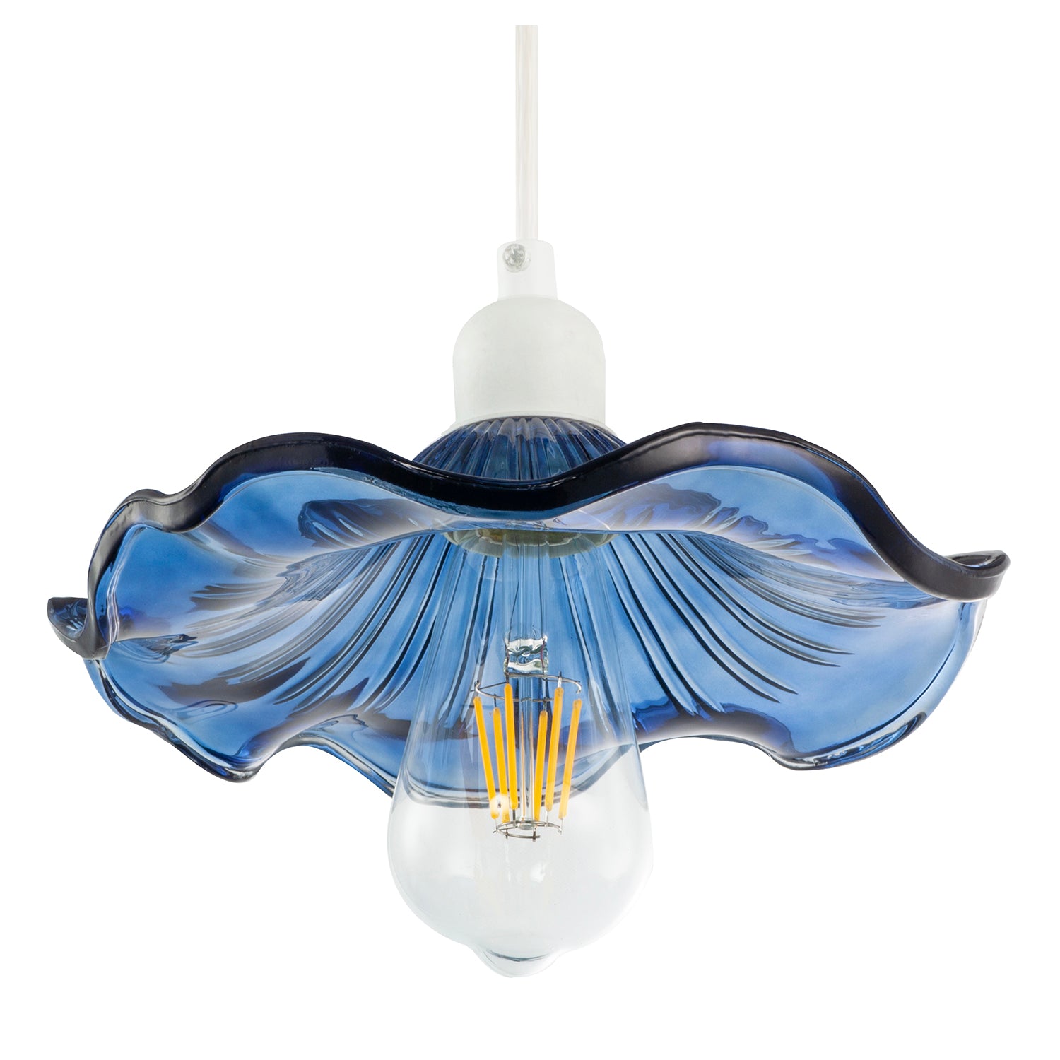 Designer Ribbed Midnight Glass Pendant Shade with Wavy Ruffled Edge Image 4