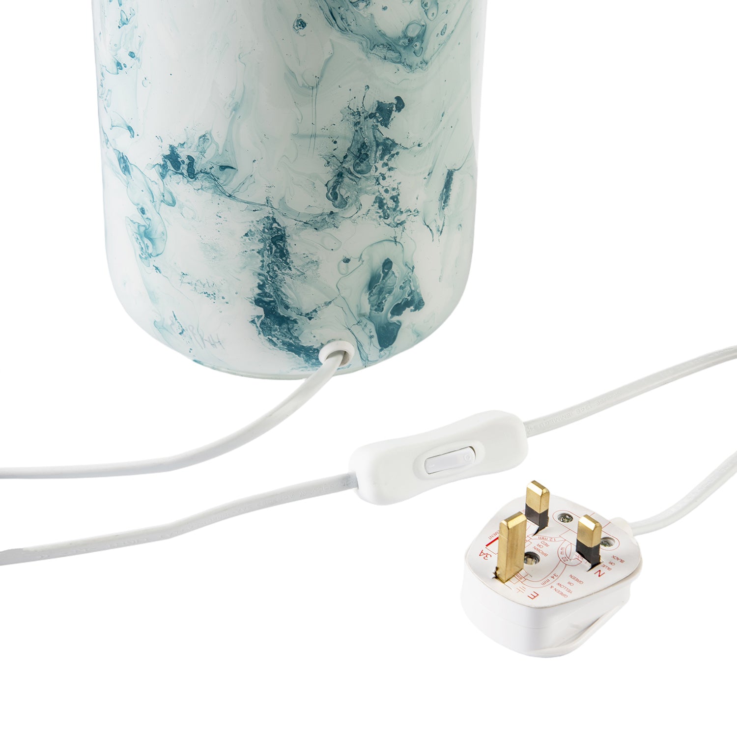 Modern Teal and Duck Egg Marble Drip Snowflake Glass Lamp with Shade Image 3