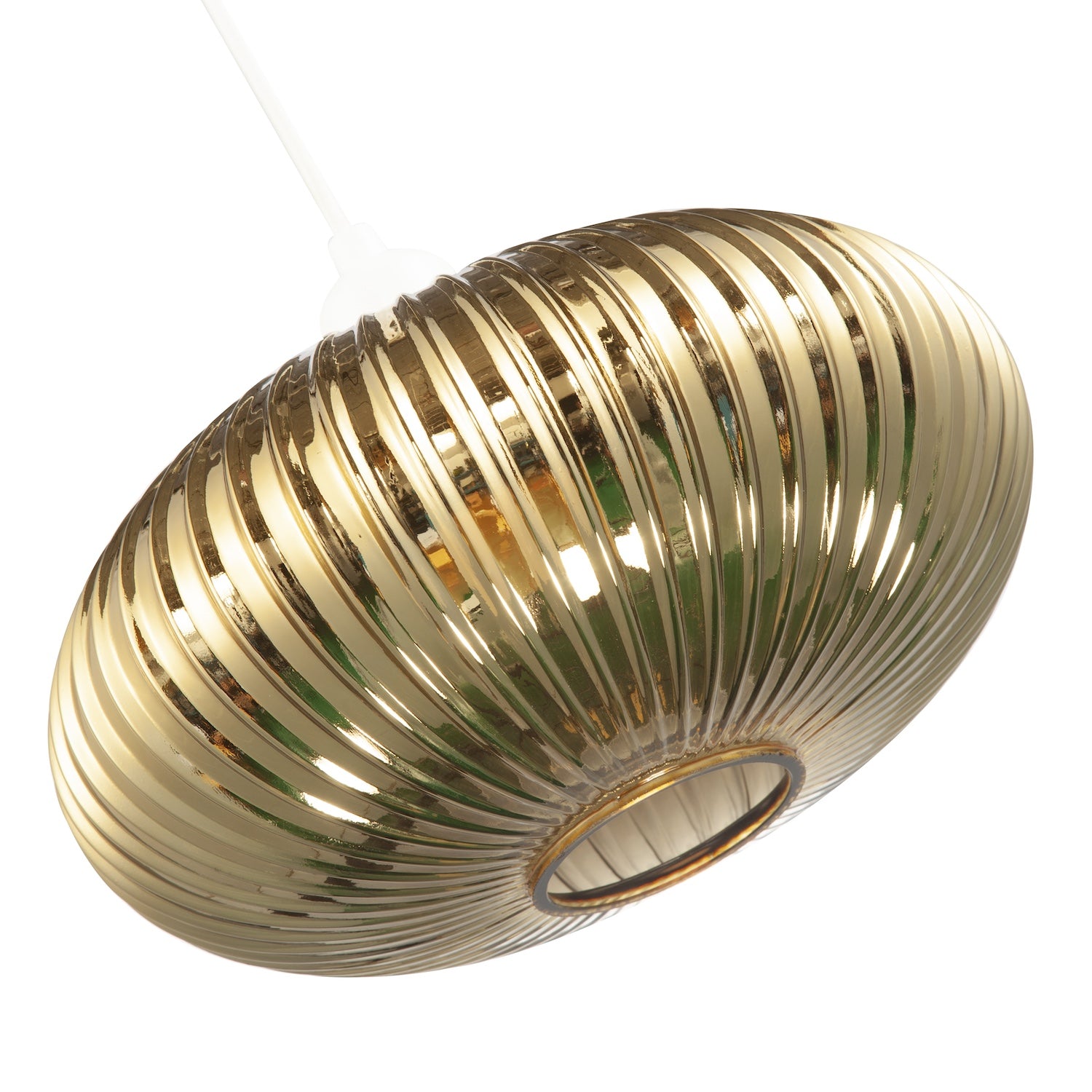 Modern Designer Shiny Gold Plated Line Ribbed Glass Oval Pendant Lamp Shade Image 8