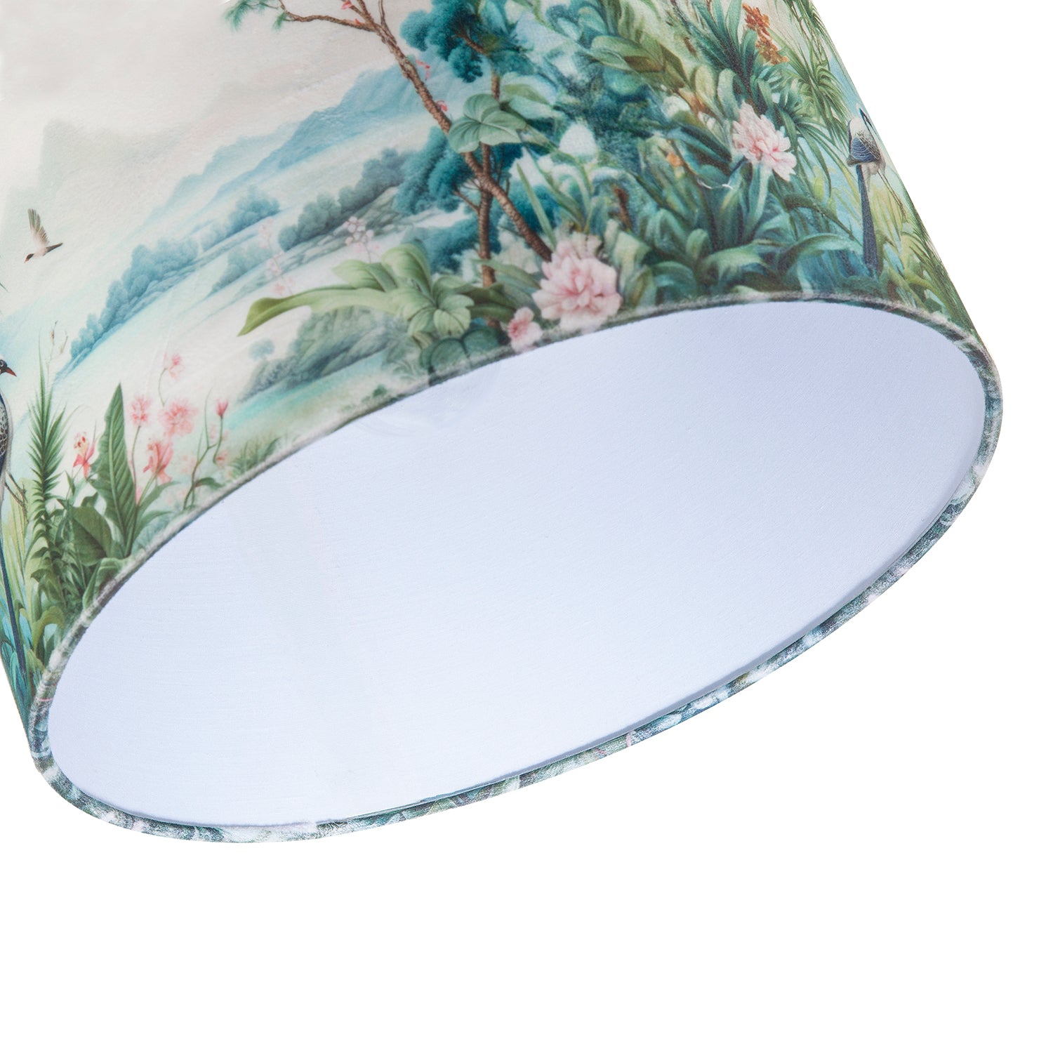 Jungle and Mountain Velvet Fabric Shade with Pink Flowers and Birds Image 5