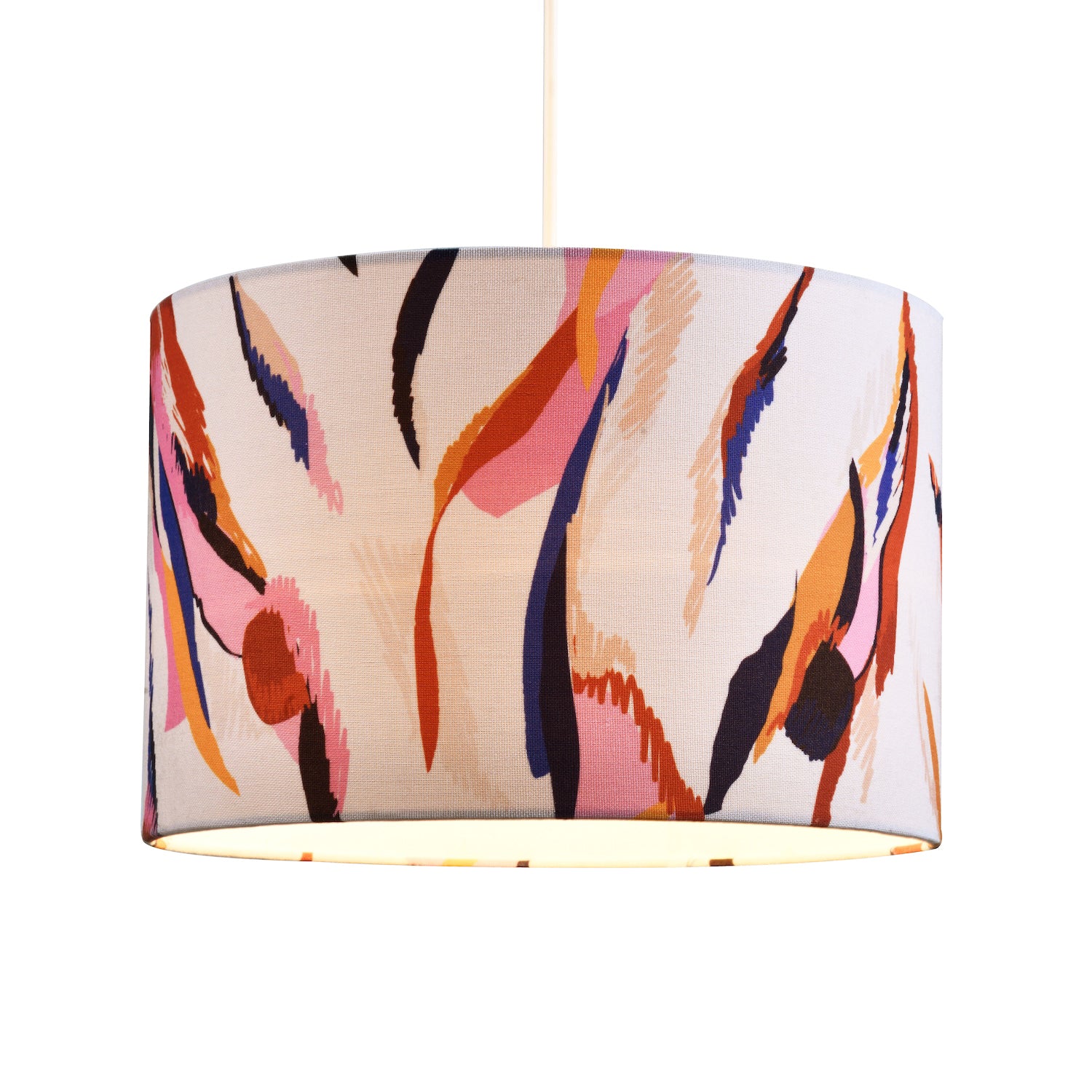 Abstract Feather Linen Fabric Drum Lamp Shade with Vivid Multi-Coloured Strokes Image 2