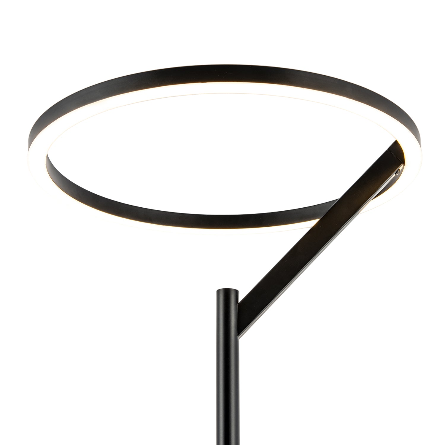 Designer Floor Lamp in Matte Black with Large LED Halo Light Ring Image 3