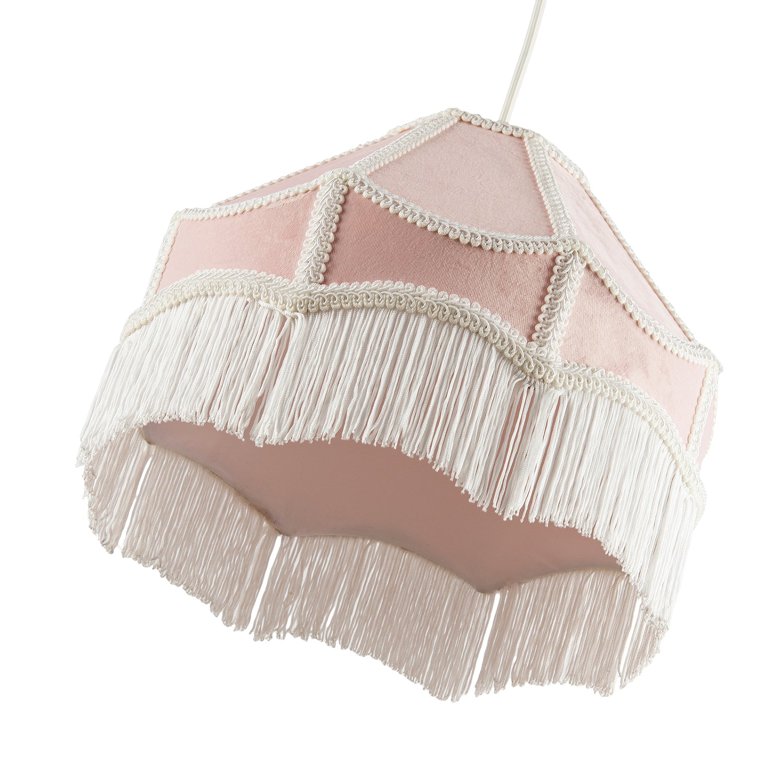 Traditional Victorian Empire Lampshade in Soft Blush Pink Velvet with Tassels Image 3