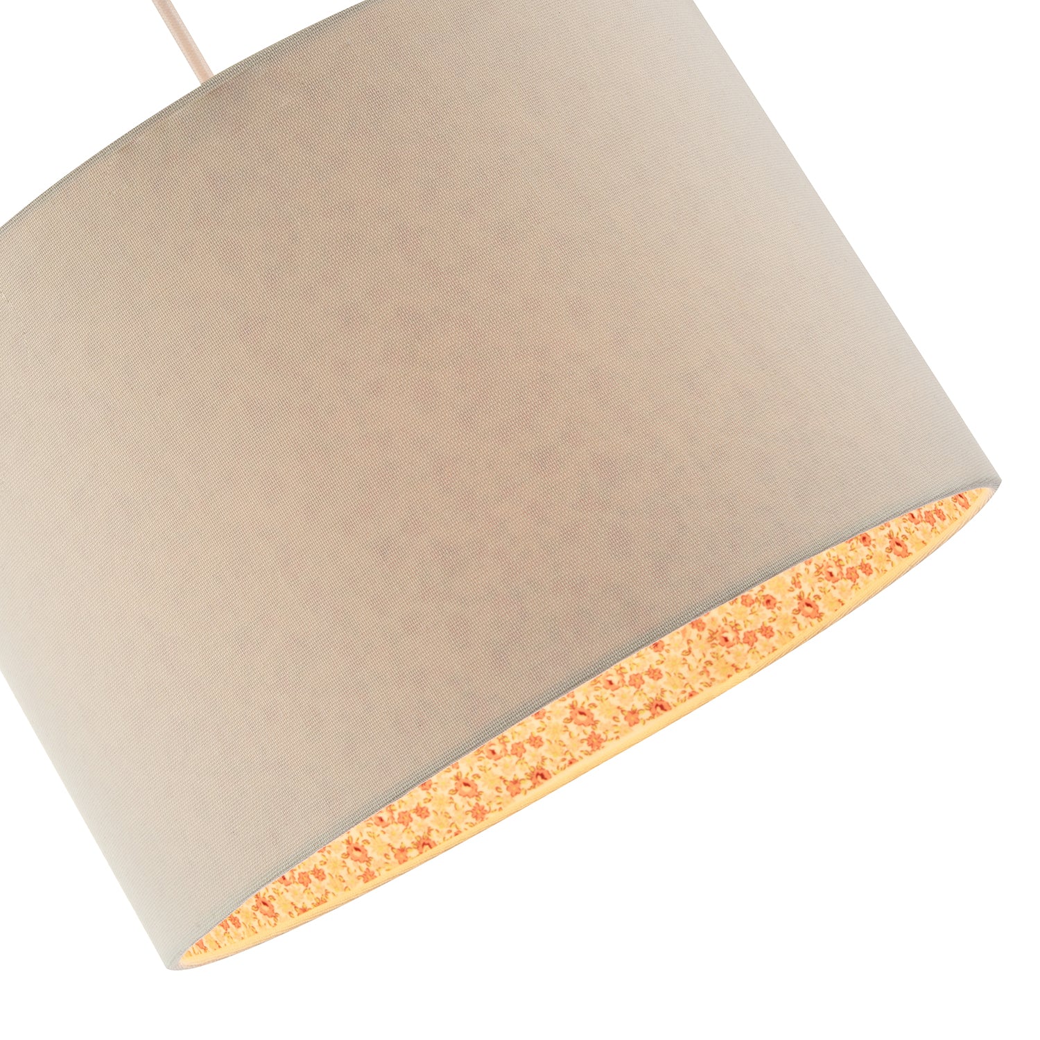 Cream Linen Lamp Shade with Inner Pink and Red Floral Fabric Lining Image 3