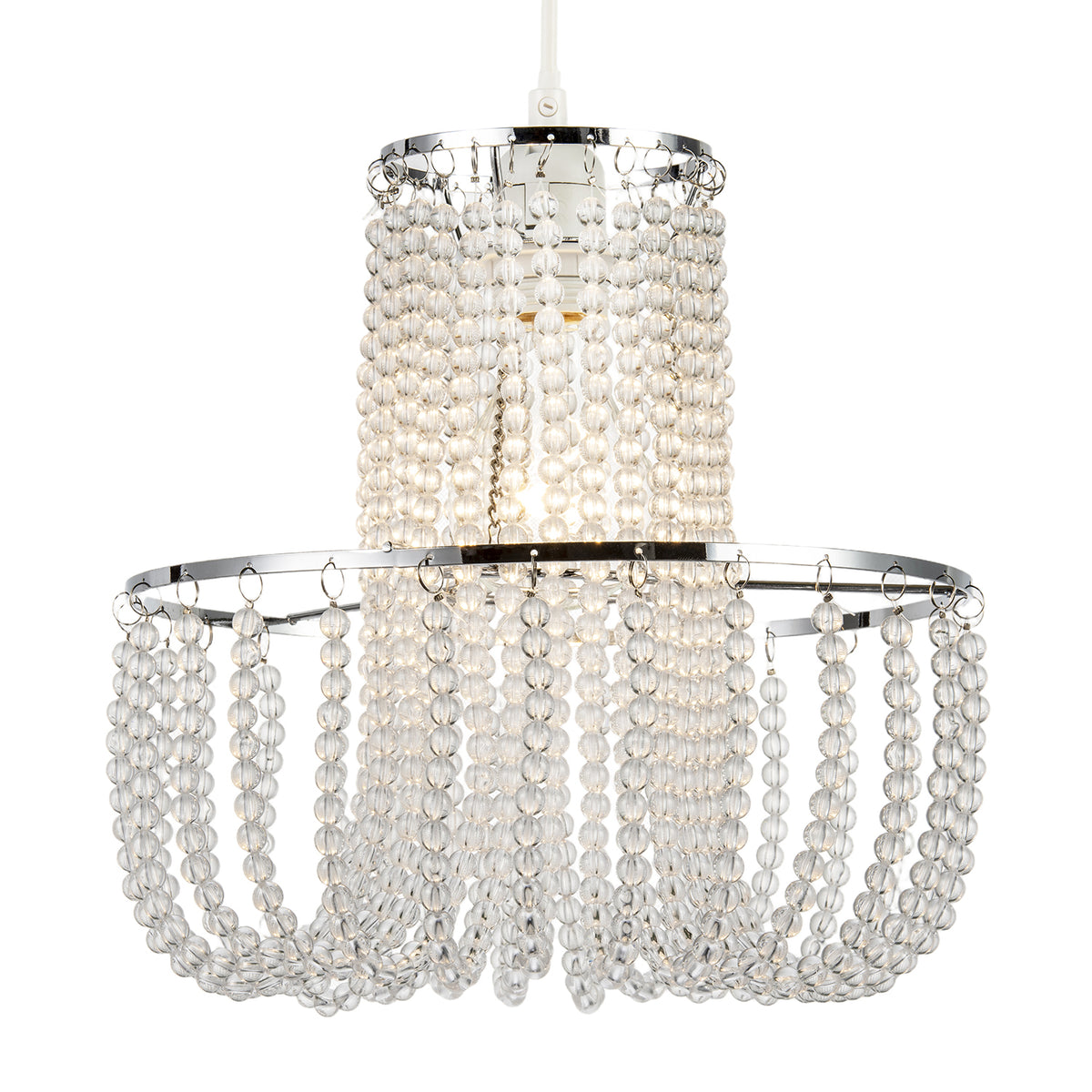 Striking Two Tier Chandelier Style Pendant Shade with Chrome Frame Image 2