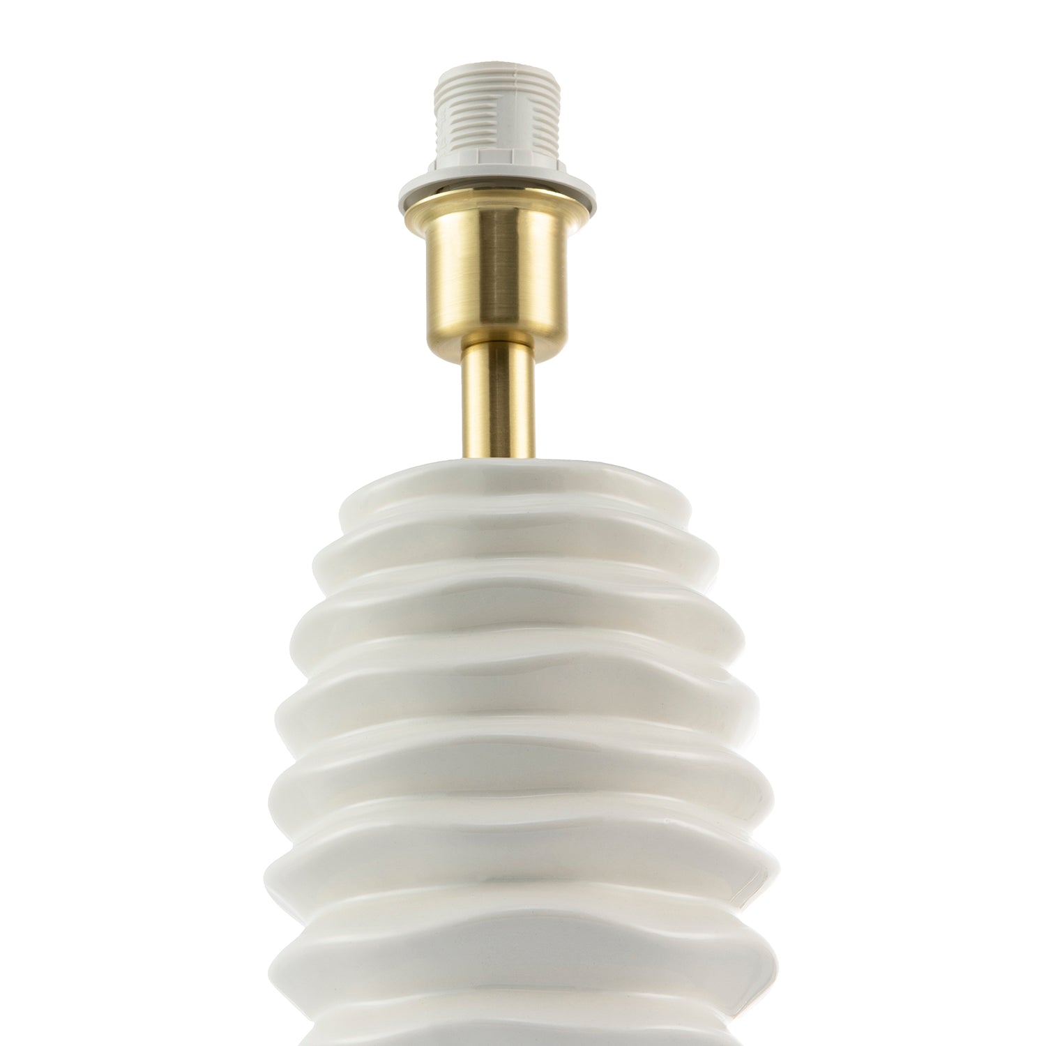 Modern Off-White Gloss Ceramic Table Lamp Base with Rippled Grooves Image 3