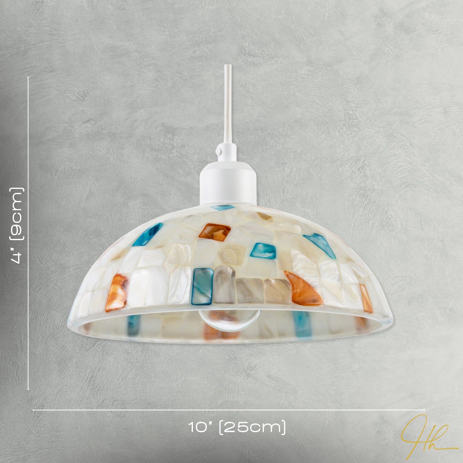 Mother of Pearl Mosaic Dome Pendant Lighting Shade with Coloured Tiles Image 7