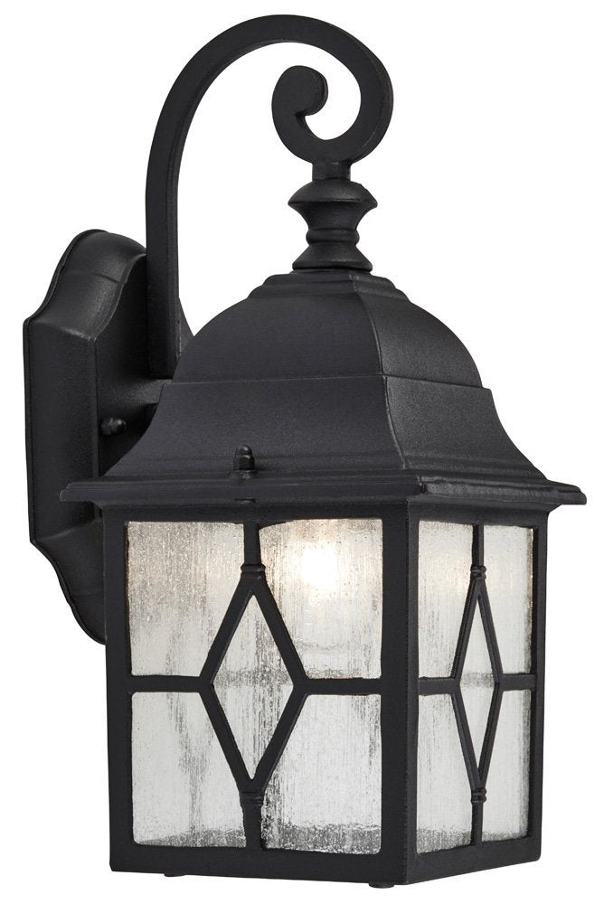 Traditional Outdoor Matt Black Wall Lantern Light with Cathedral Lead Glass Image 1