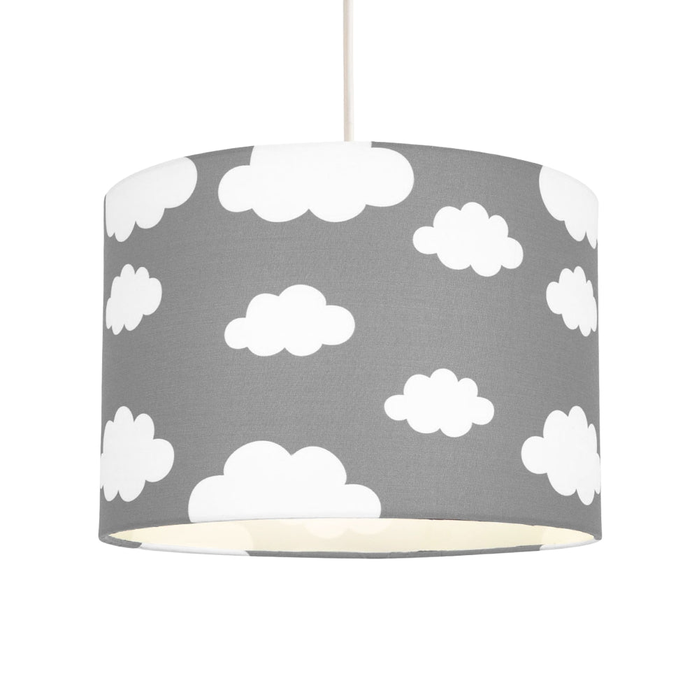 White Clouds Children's/Kids Grey Cotton Fabric Bedroom Lamp or Pendant Shade Image 2