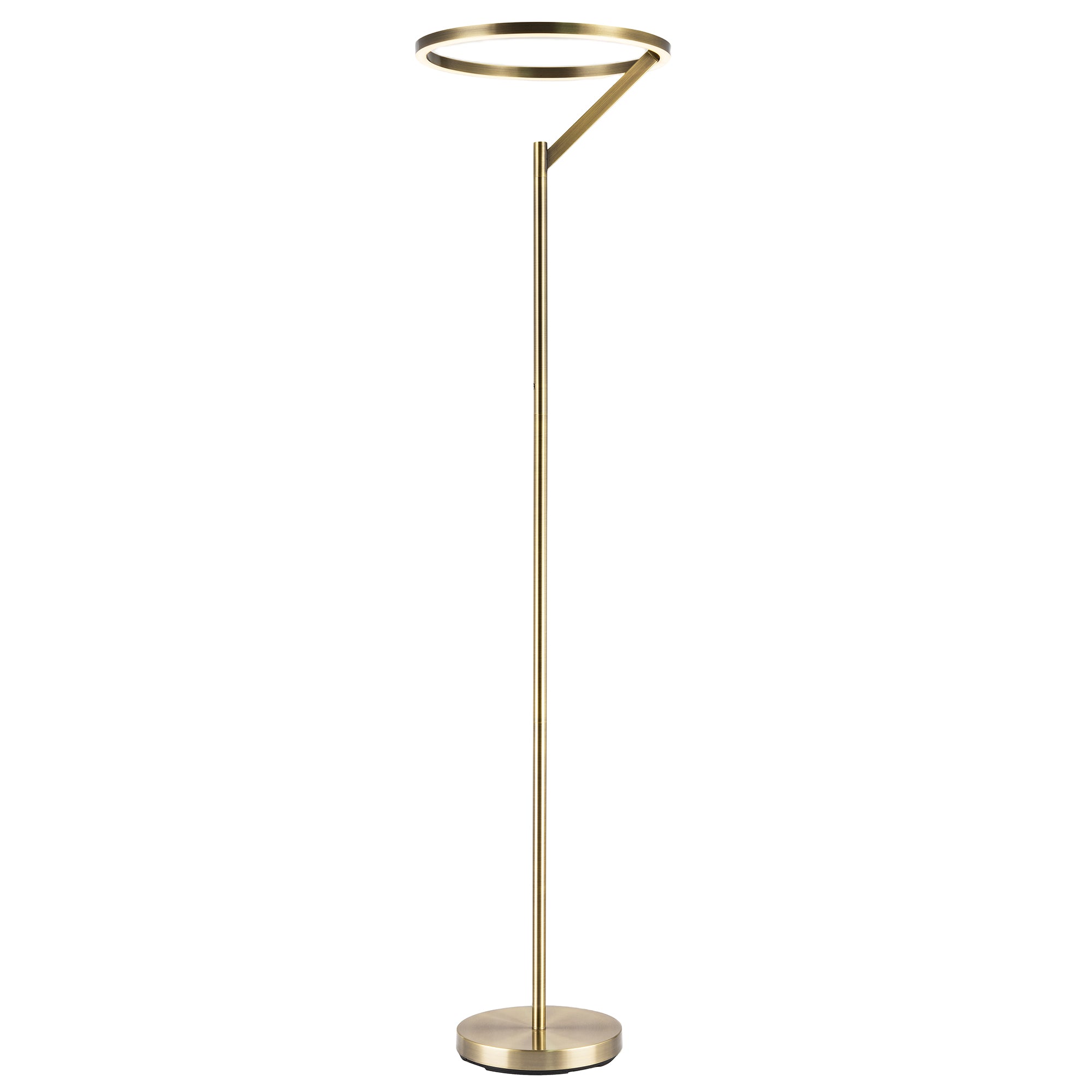 Designer Floor Lamp in Antique Brass with Large LED Halo Light Ring Image 2
