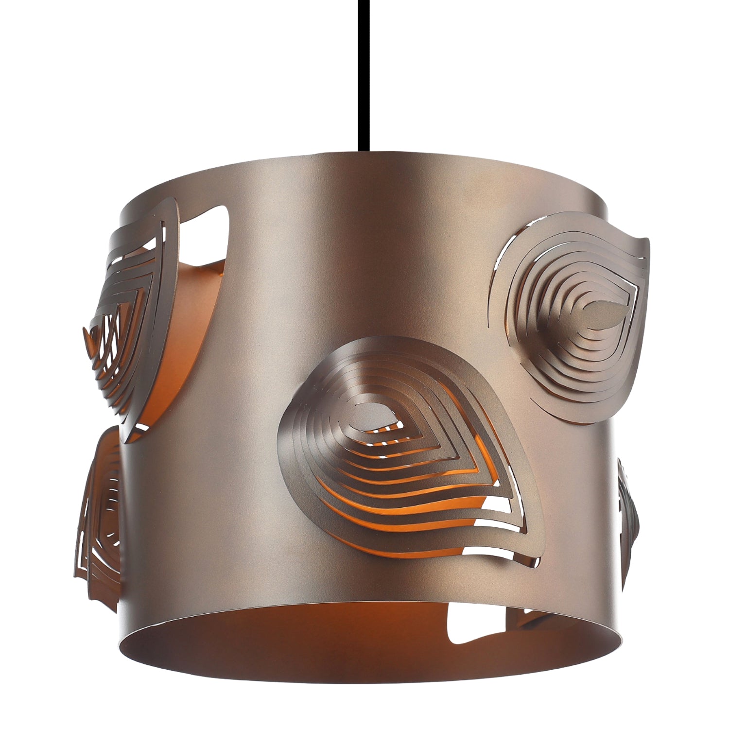 Matte Bronze Solid Metal Easy Fit Pendant Shade with Laser Cut Leaves Image 1