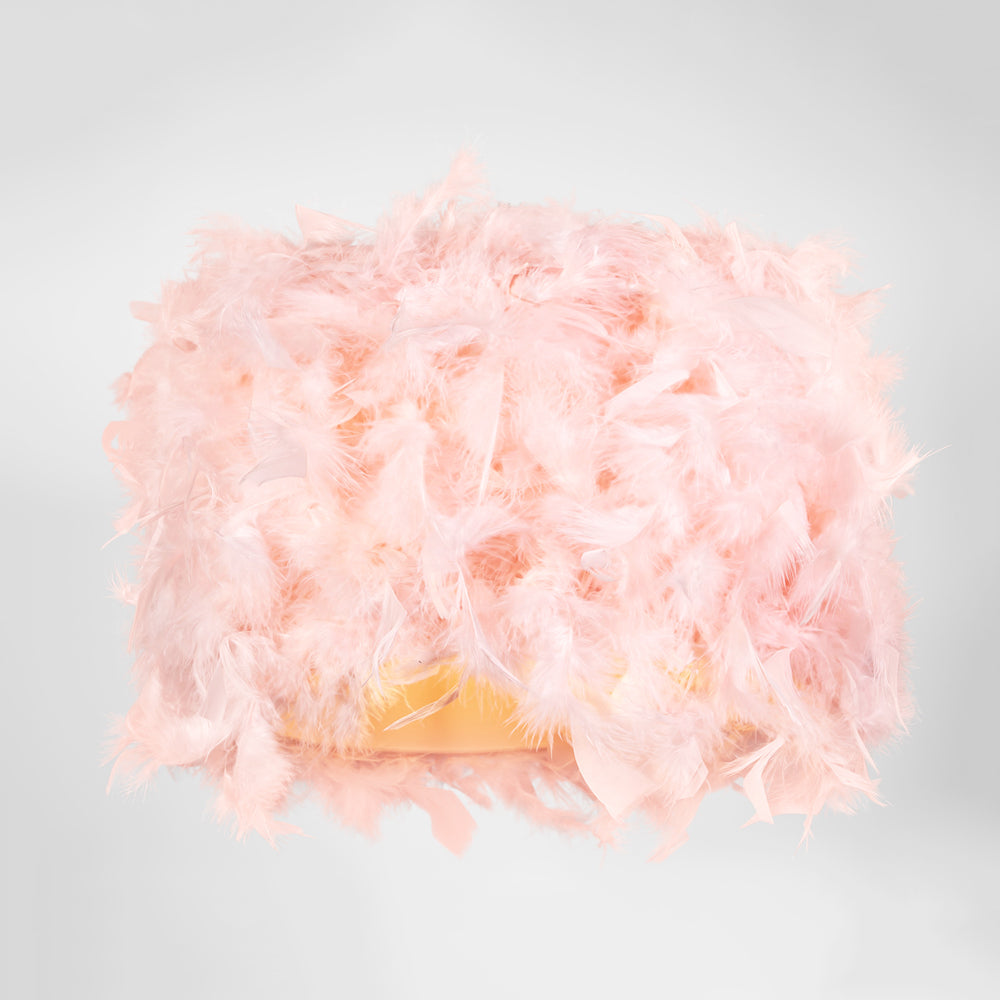 Modern Designer Real Pink Feather Drum Lamp Shade with Inner Cotton Lining Image 5