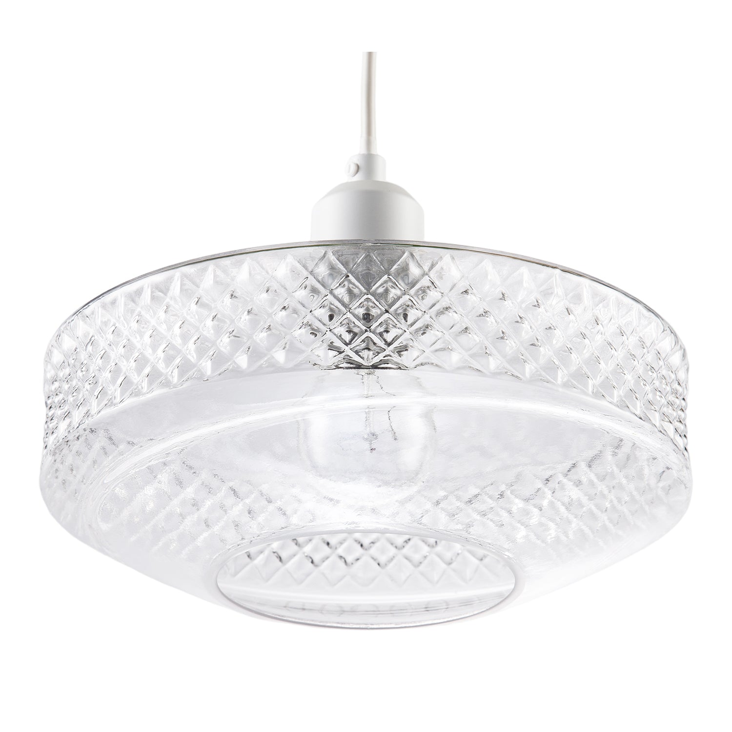 Clear Glass Pendant Lighting Shade with Strip of 3D Shaped Diamonds Image 4