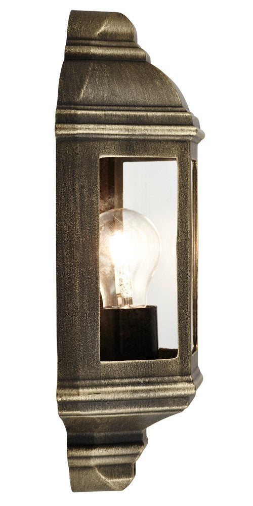 Traditional Black/Gold Cast Aluminium Flush Wall Lantern Light Fitting Image 2