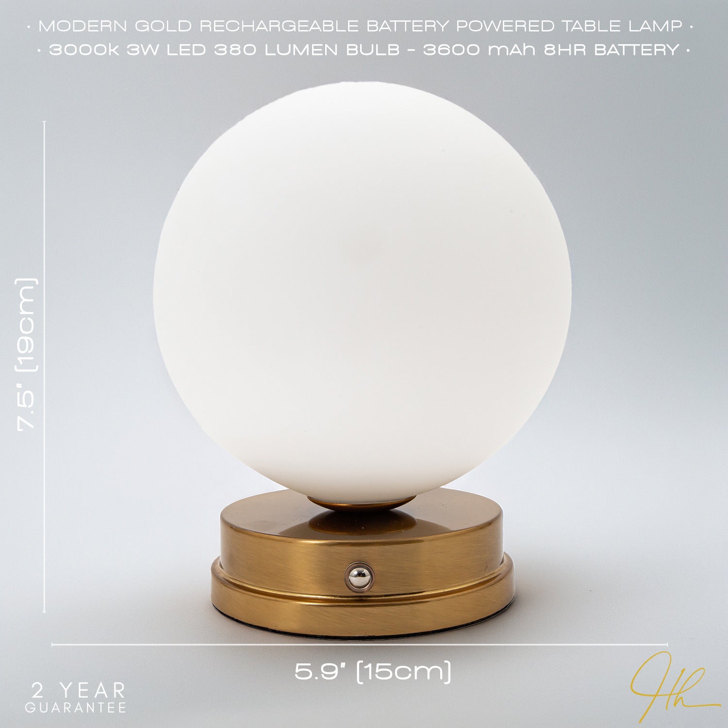 Modern Gold Rechargeable Touch Dimmable Table Lamp with White Glass Globe Shade Image 6