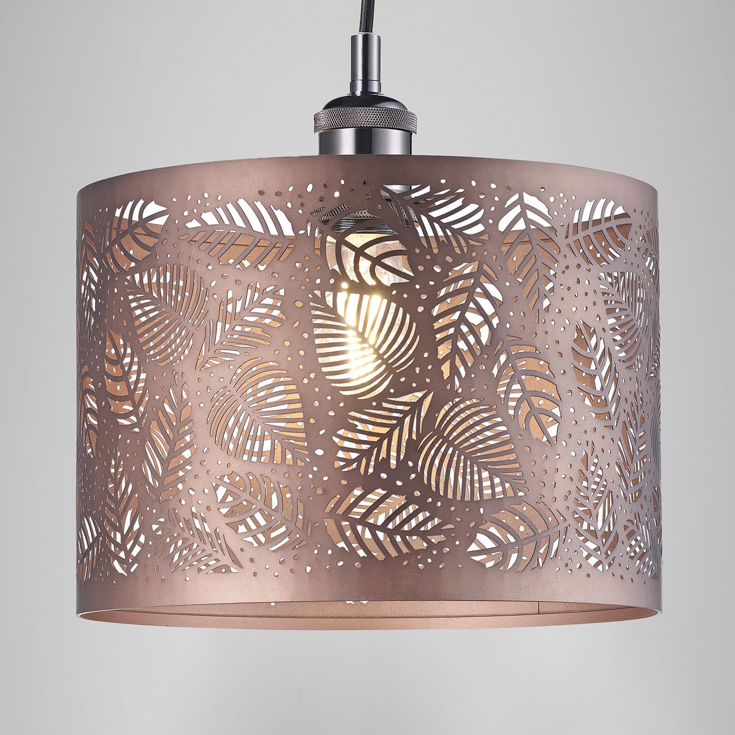 Contemporary Matt Bronze Metal Pendant Light Shade with Fern Leaf Decoration Image 5