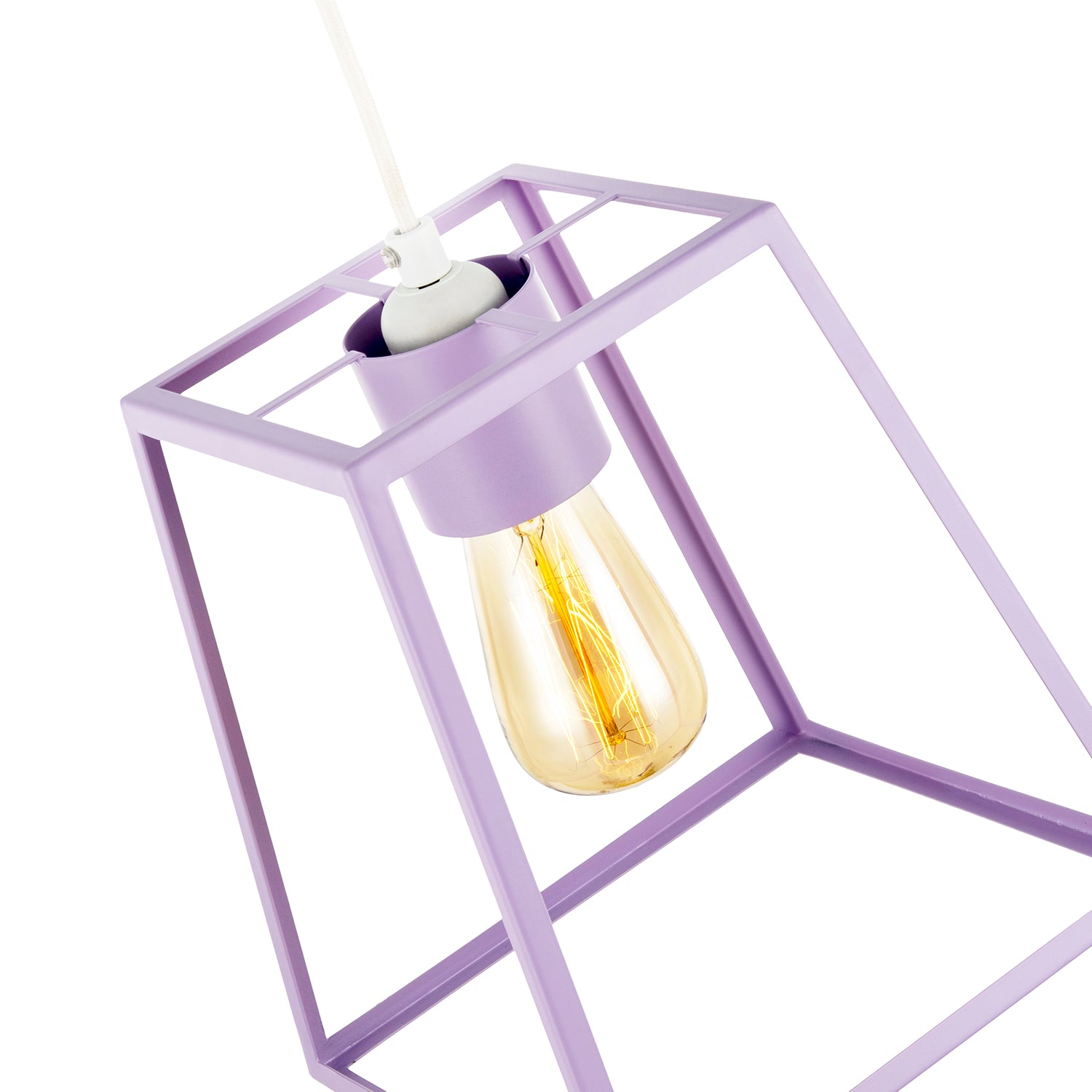 Industrial Lantern Lamp Shade in Soft Lilac with Square Top and Bottom Image 3