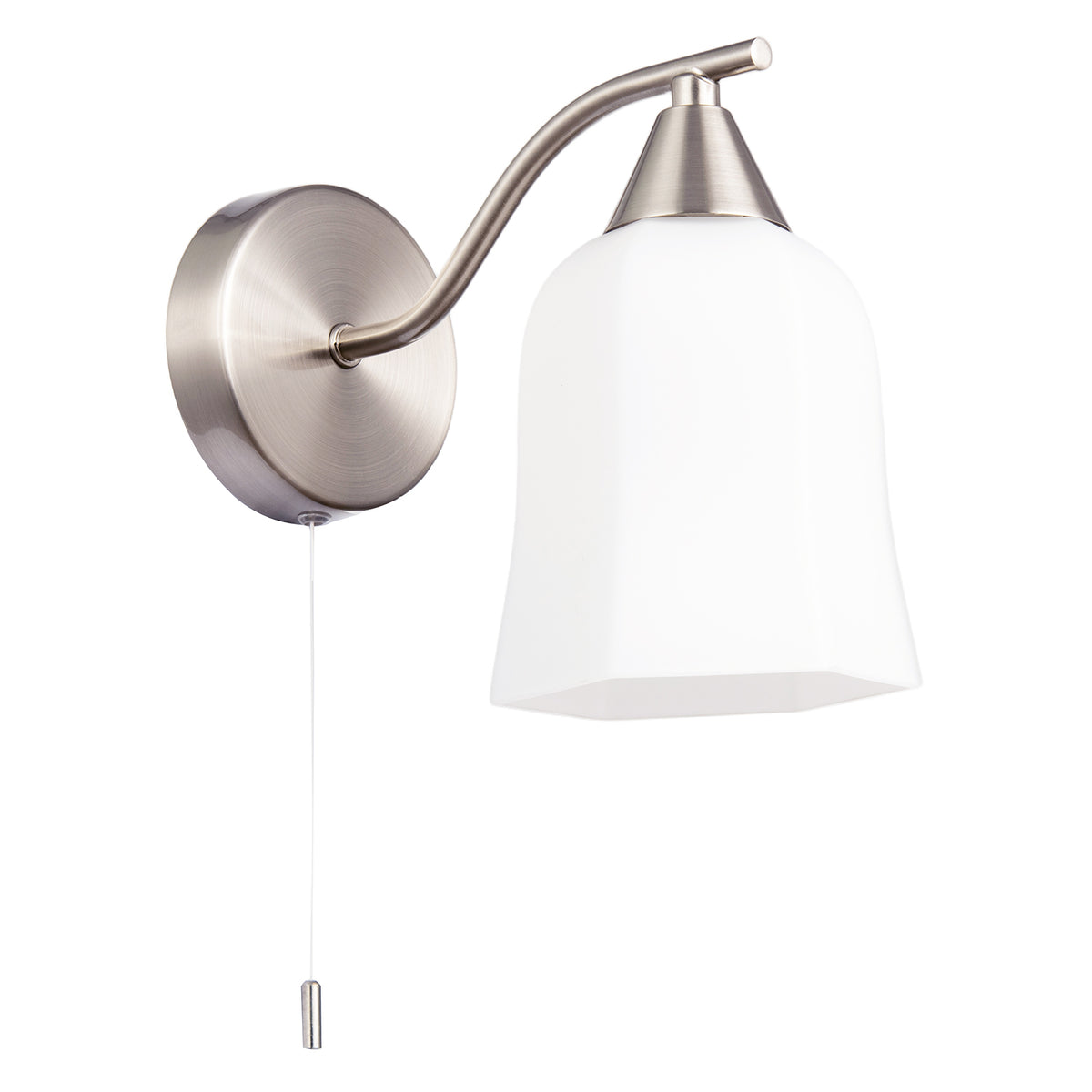 Switched Downlight Wall Light in Satin Nickel with Opal Glass Shade Image 5