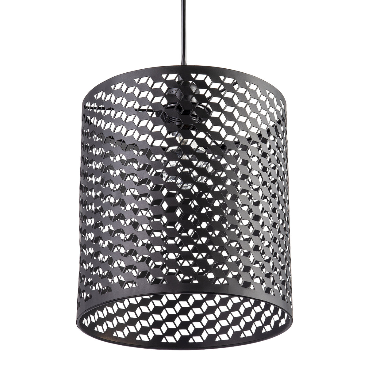 Modern Cylindrical Pendant Light Shade with Repeating Cube Design Image 4