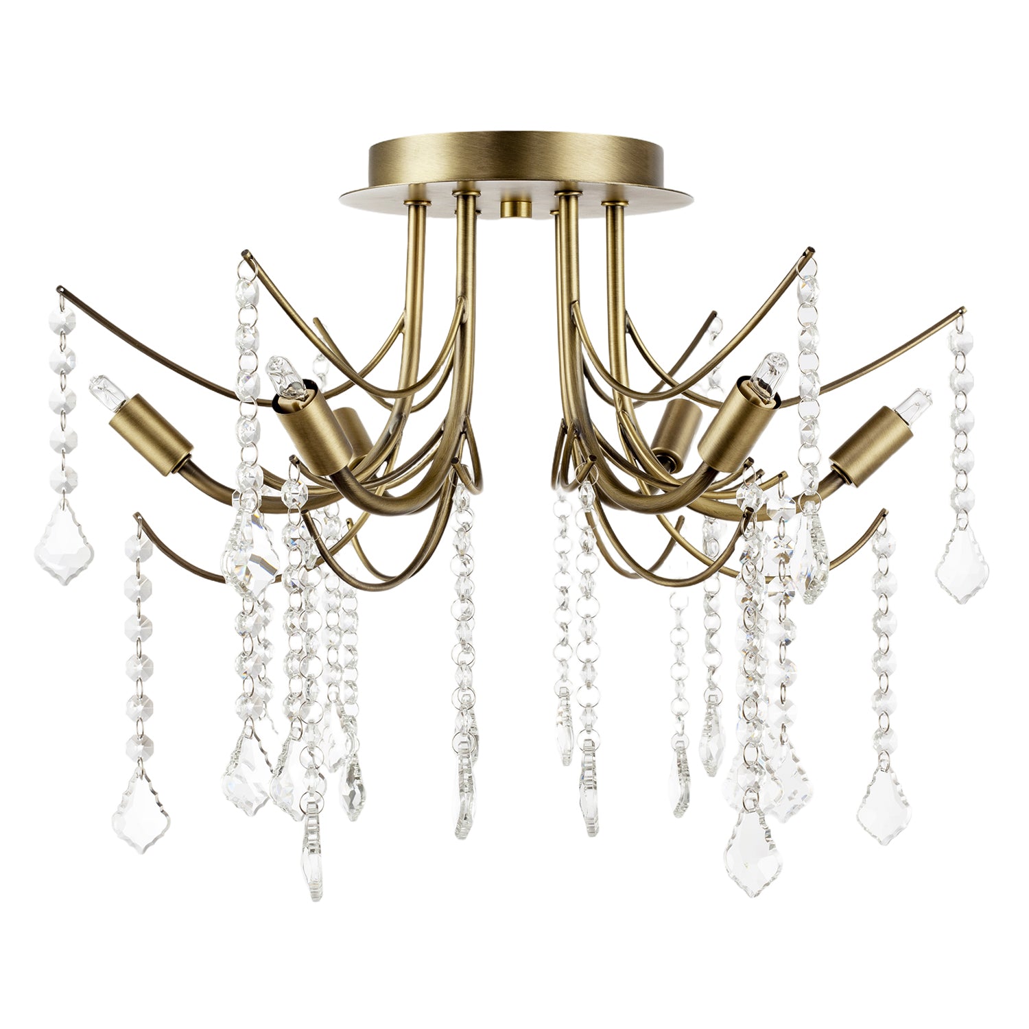 Elegant Semi Flush Chandelier Ceiling Light in Matte Antique Brass Image 1