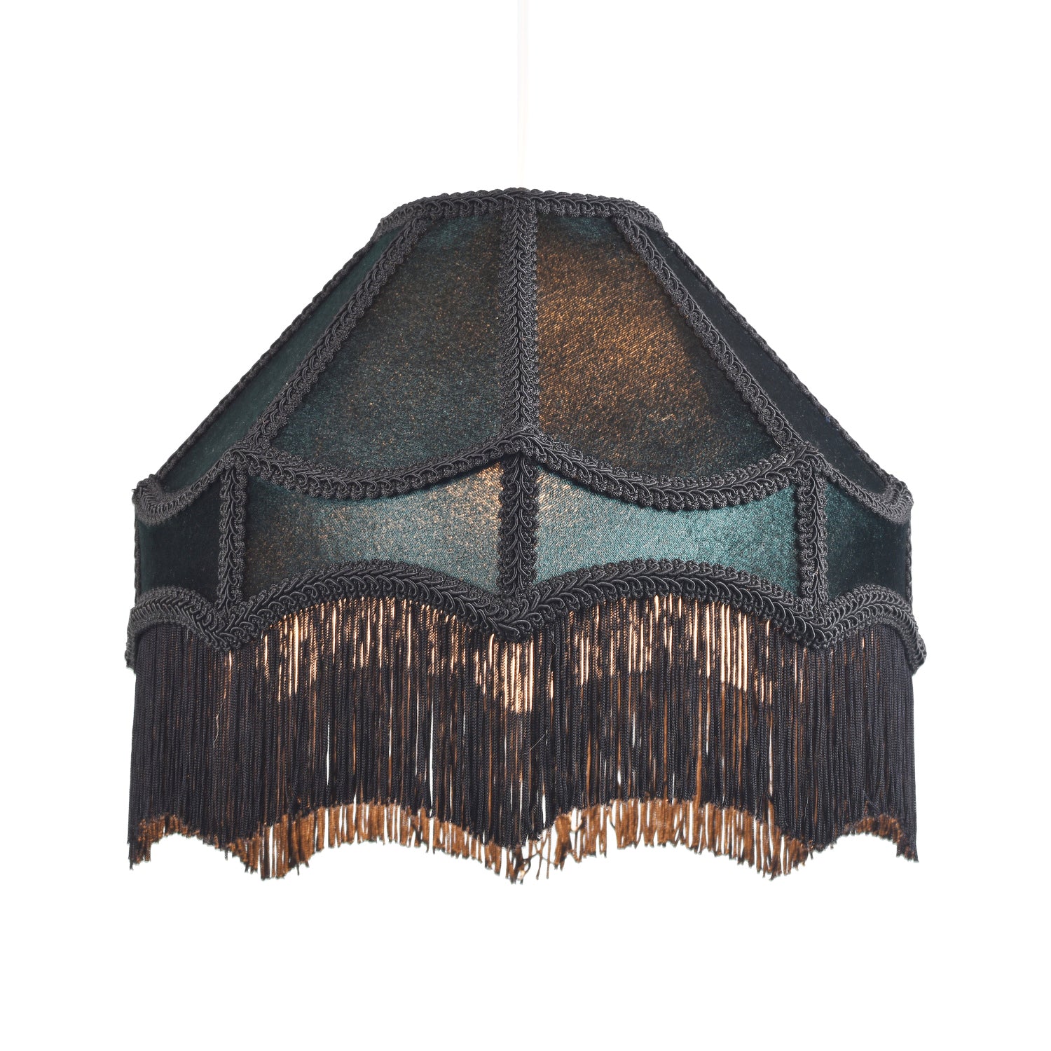 Traditional Victorian Empire Lampshade in Dark Emerald Velvet with Tassels Image 2