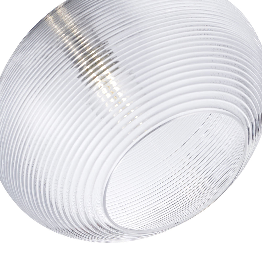 Contemporary Clear Ribbed Spiral Glass Easy Fit Drum Shaped Pendant Light Shade Image 3