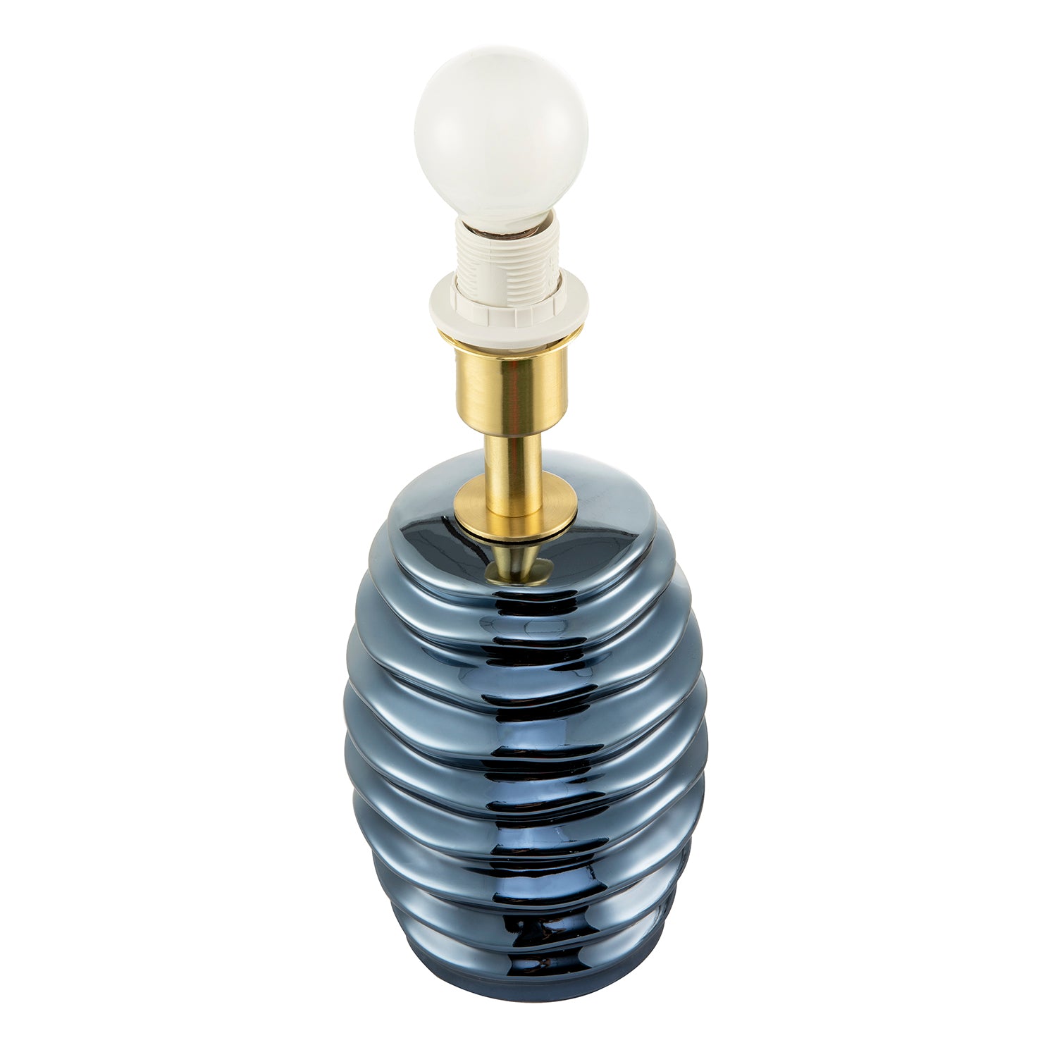 Modern Metallic Blue Gloss Ceramic Table Lamp Base with Ripple Grooves Image 3
