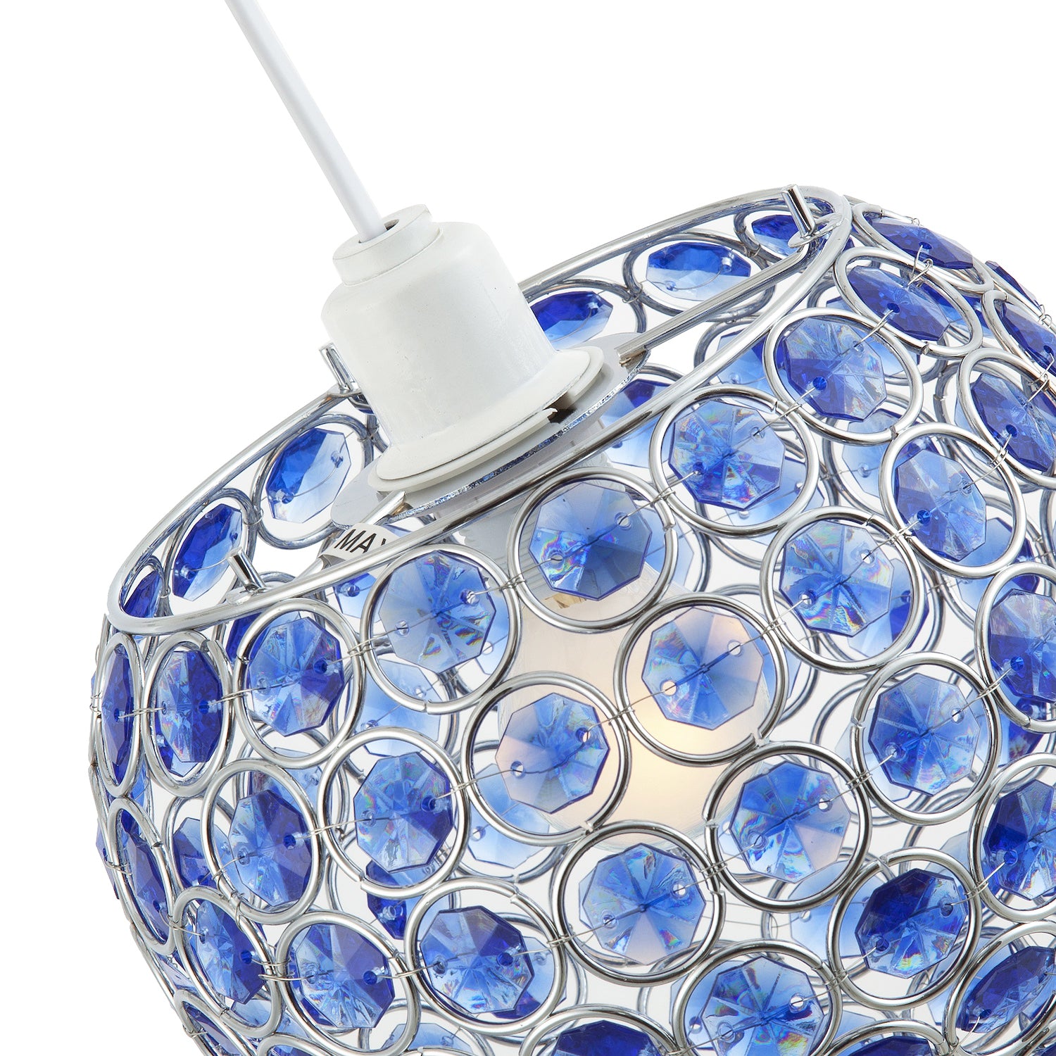 Modern Round Globe Easy Fit Pendant Shade with Small Blue Acrylic Bead Jewels Image 5