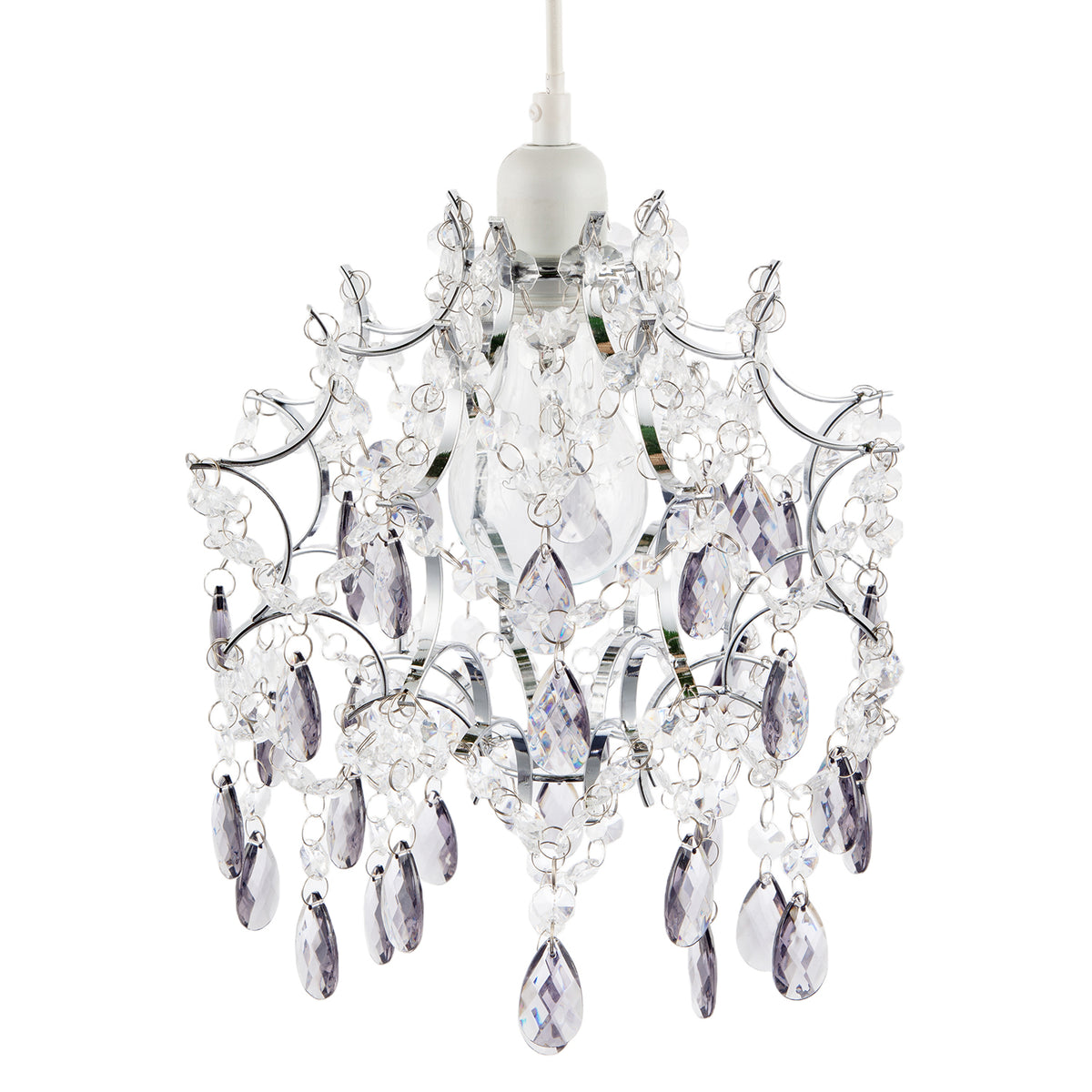Elegant Chandelier Style Pendant Shade with Clear and Smoked Beads Image 3