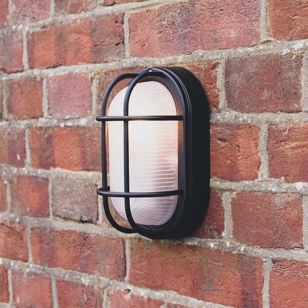 Matt Black Cast Aluminium Outdoor Oval Bulkhead Wall Light Image 5