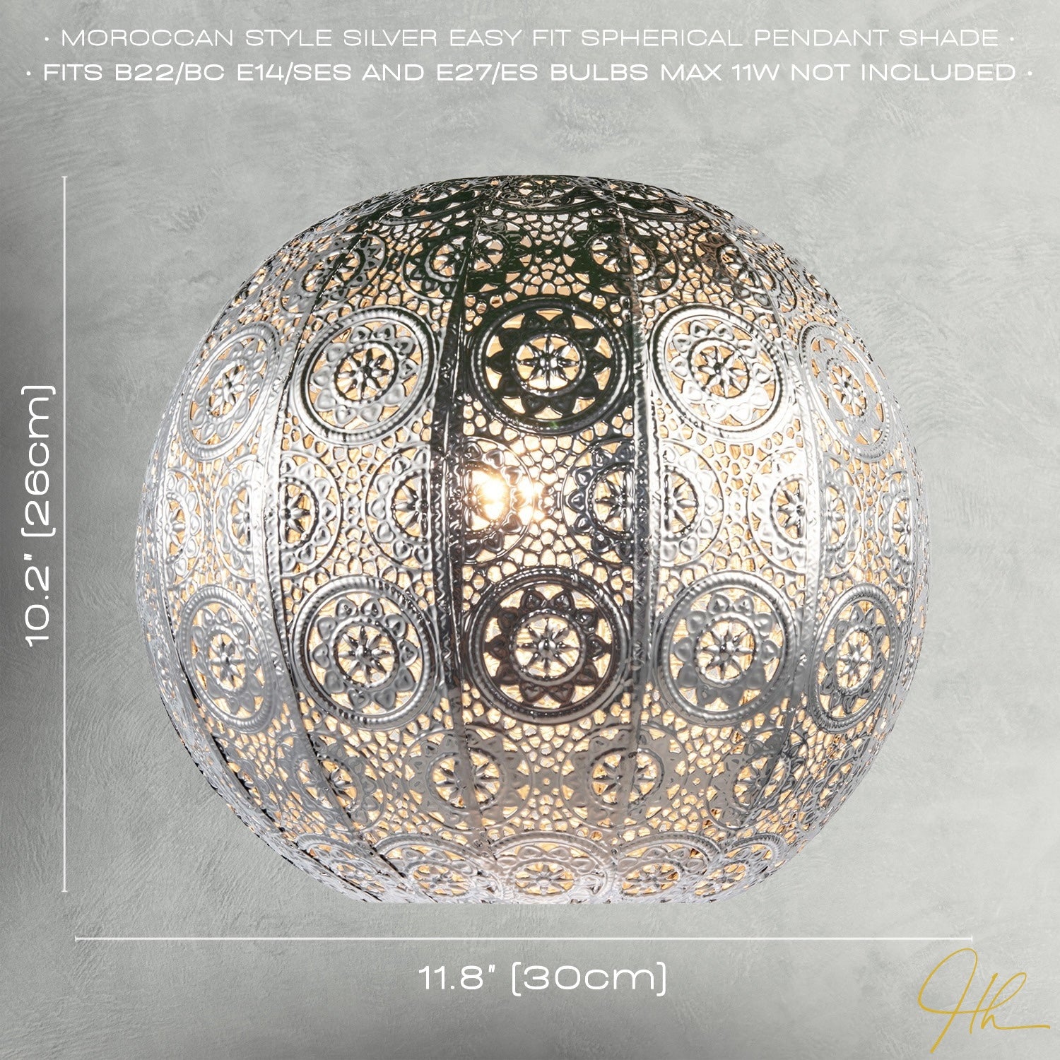 Spherical Vintage Moroccan Pendant Lamp Shade in Shiny Silver Metal Image 7