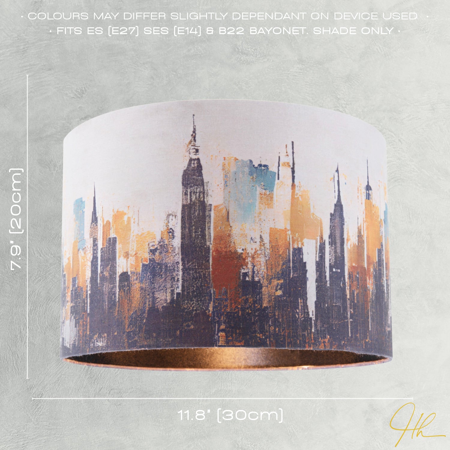 Grunge Style City Scape Cotton Fabric Lamp Shade in Black and Orange Image 7