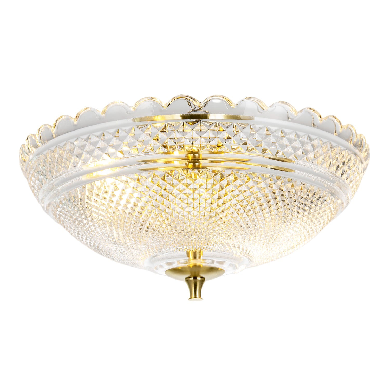 Traditional Antique Brass Ceiling Light with Clear Textured Glass Image 3