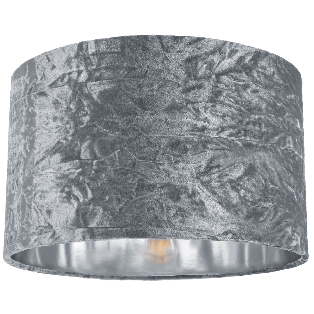 Modern Silver Crushed Velvet 14" Table/Pendant Lampshade with Shiny Silver Inner Image 1