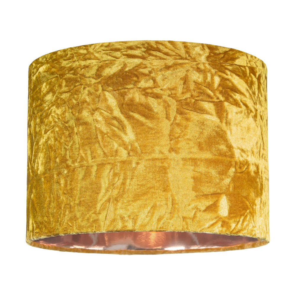 Modern Shiny Ochre Crushed Velvet 10" Table/Pendant Shade with Copper Inner Image 1